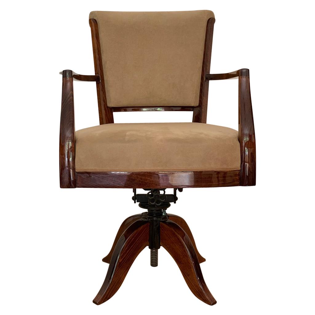 Chaise de bureau moderniste française Roux-Spitz ajustable pivotante en bois de rose beige en vente