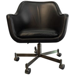 Desk Chair by Ward Bennett, Black Leather and Brass Finish