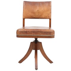 Desk Chair in Patinated Leather and Oak by Danish Cabinetmaker Frits Henningsen