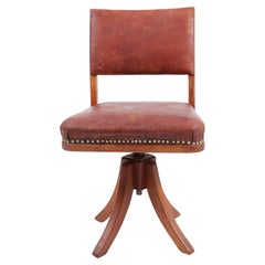 Desk Chair in Patinated Leather and Oak by Danish Cabinetmaker Frits Henningsen