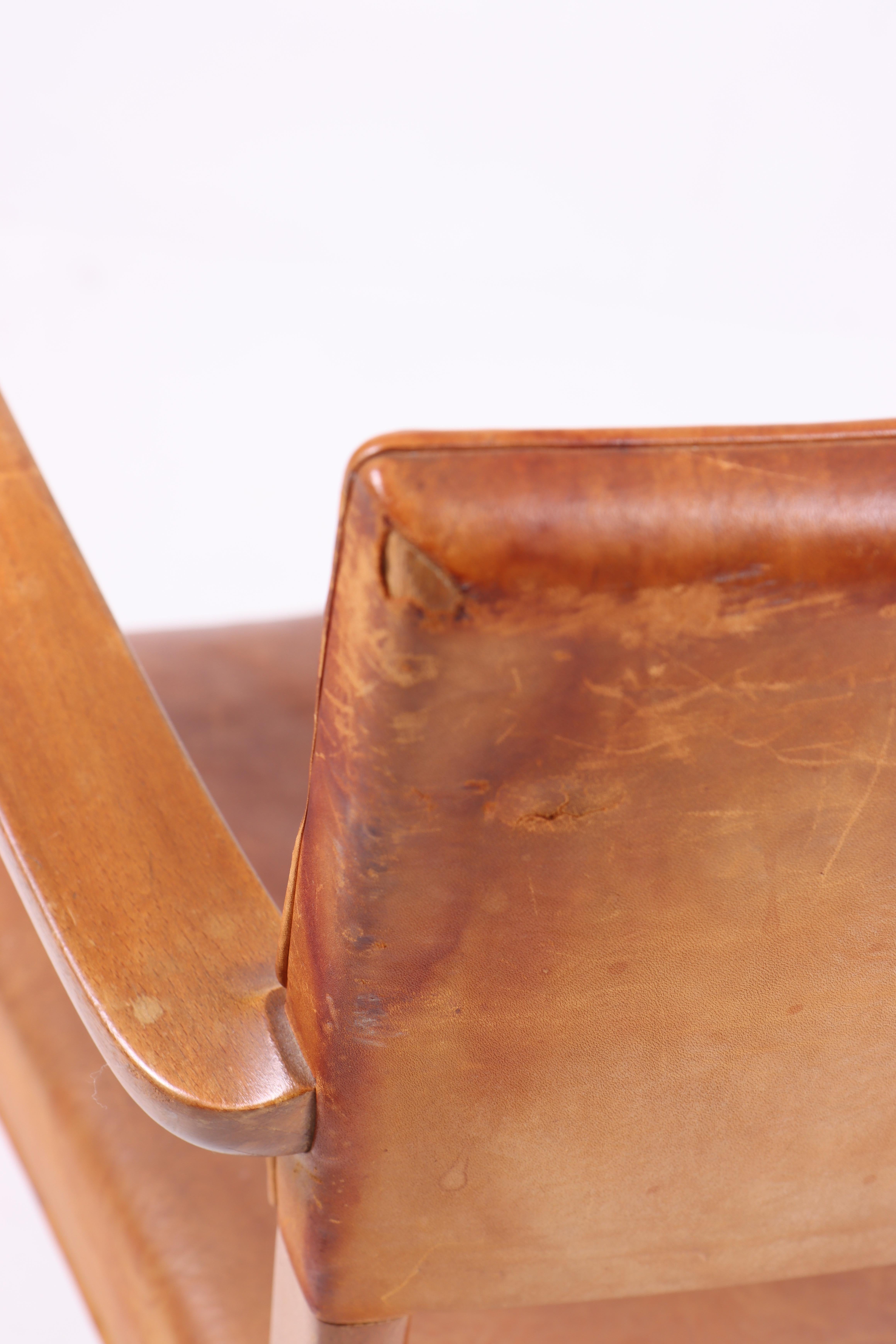 Desk Chair in Patinated Leather by Danish Cabinetmaker 1940s In Good Condition For Sale In Lejre, DK