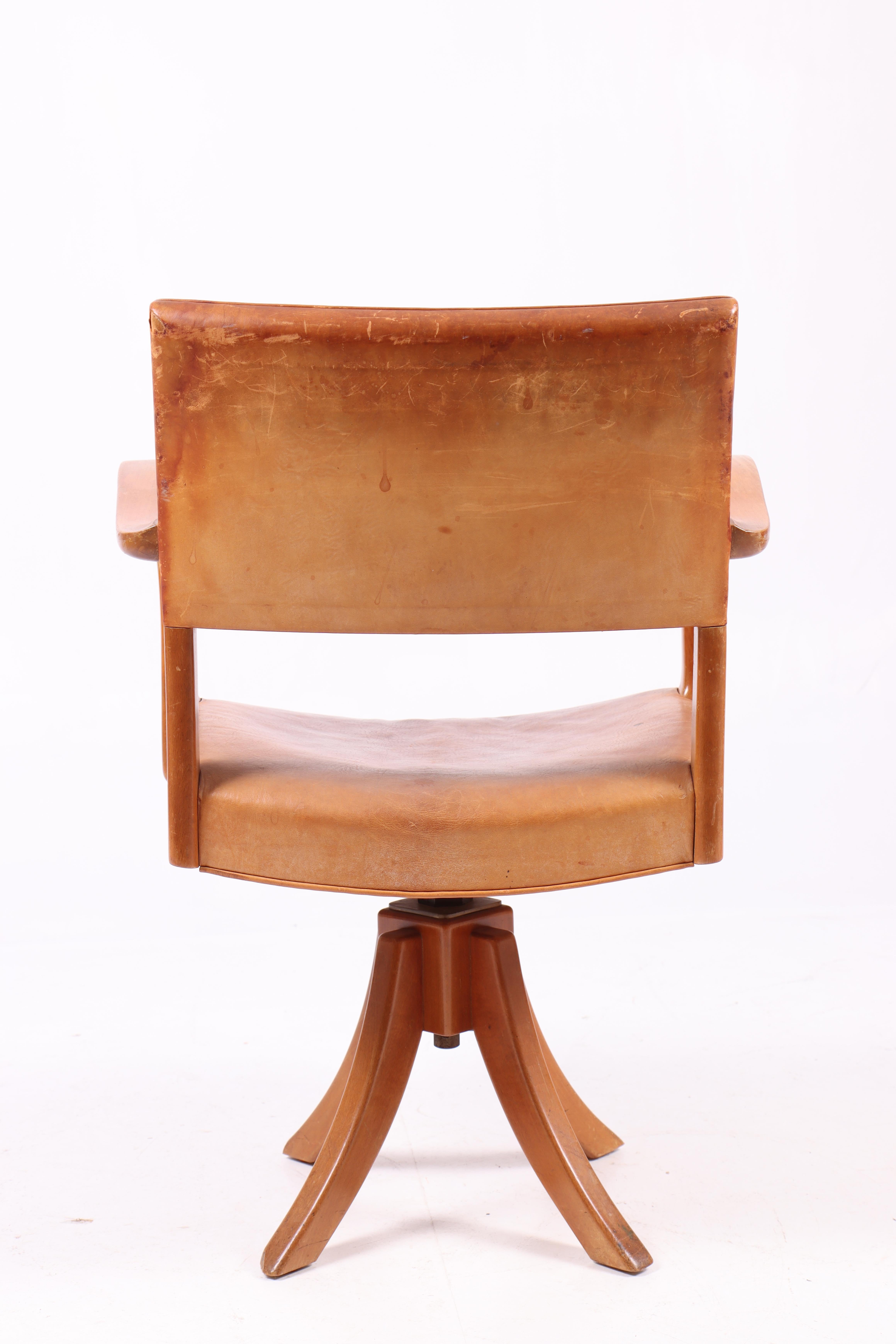 Mid-20th Century Desk Chair in Patinated Leather by Danish Cabinetmaker 1940s For Sale