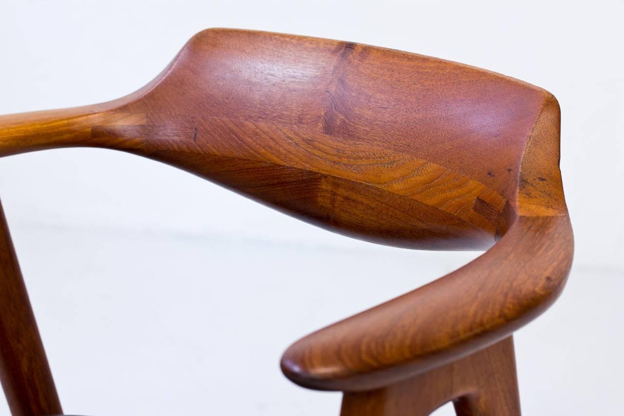 Desk Chair in Teak and Leather by Erik Kirkegaard for Høng Stolefabrik, 1950s 4