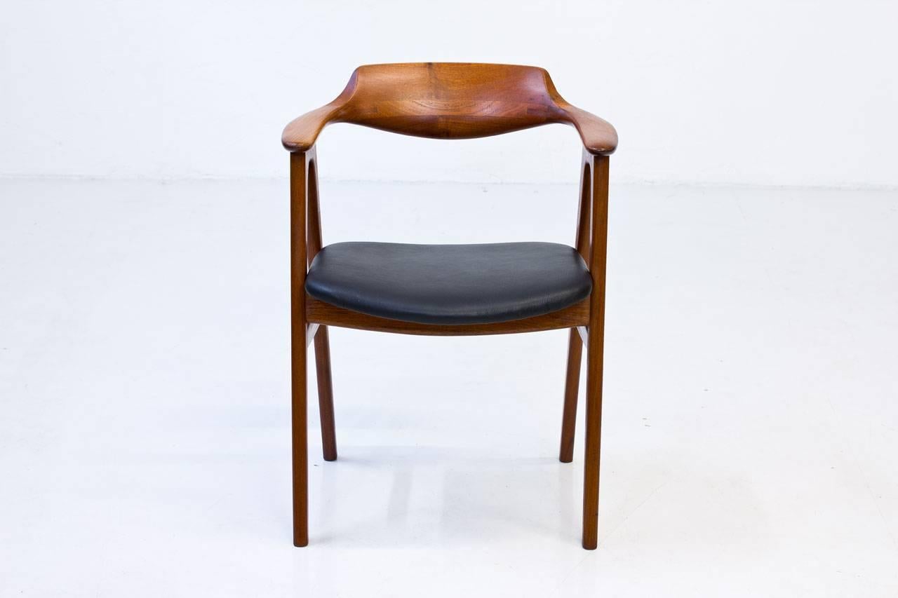 Scandinavian Modern Desk Chair in Teak and Leather by Erik Kirkegaard for Høng Stolefabrik, 1950s