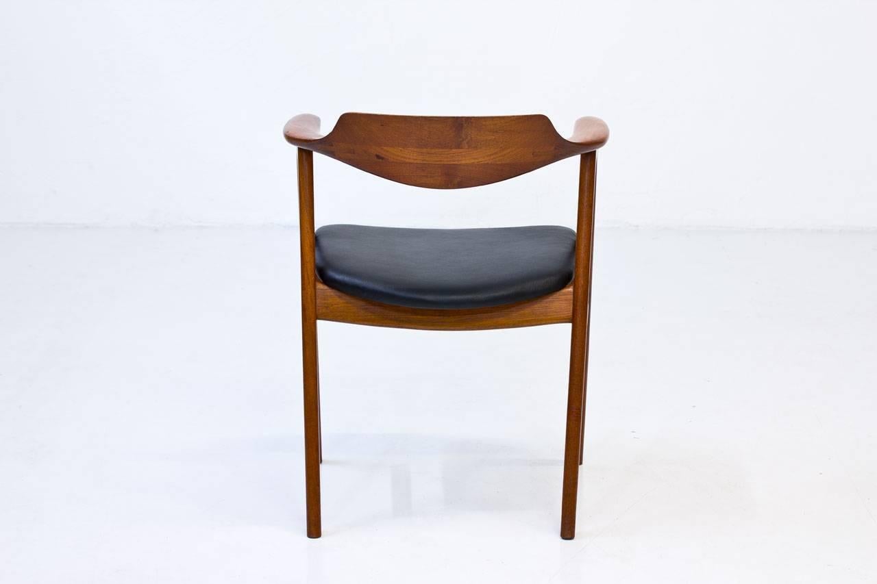 Danish Desk Chair in Teak and Leather by Erik Kirkegaard for Høng Stolefabrik, 1950s