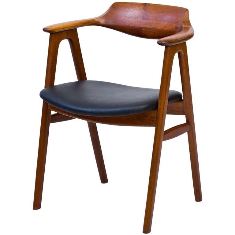 Desk Chair in Teak and Leather by Erik Kirkegaard for Høng Stolefabrik, 1950s