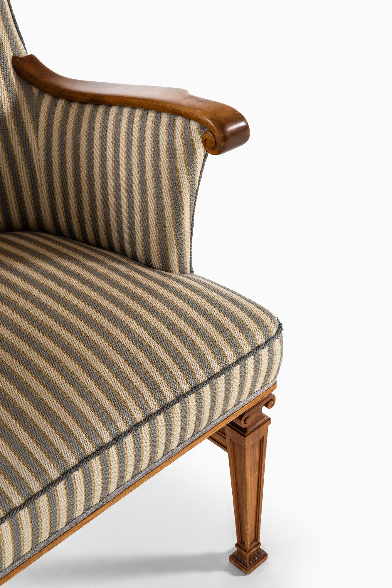 Fabric Desk Chair in Walnut Attributed to Carl Malmsten and Produced in Sweden