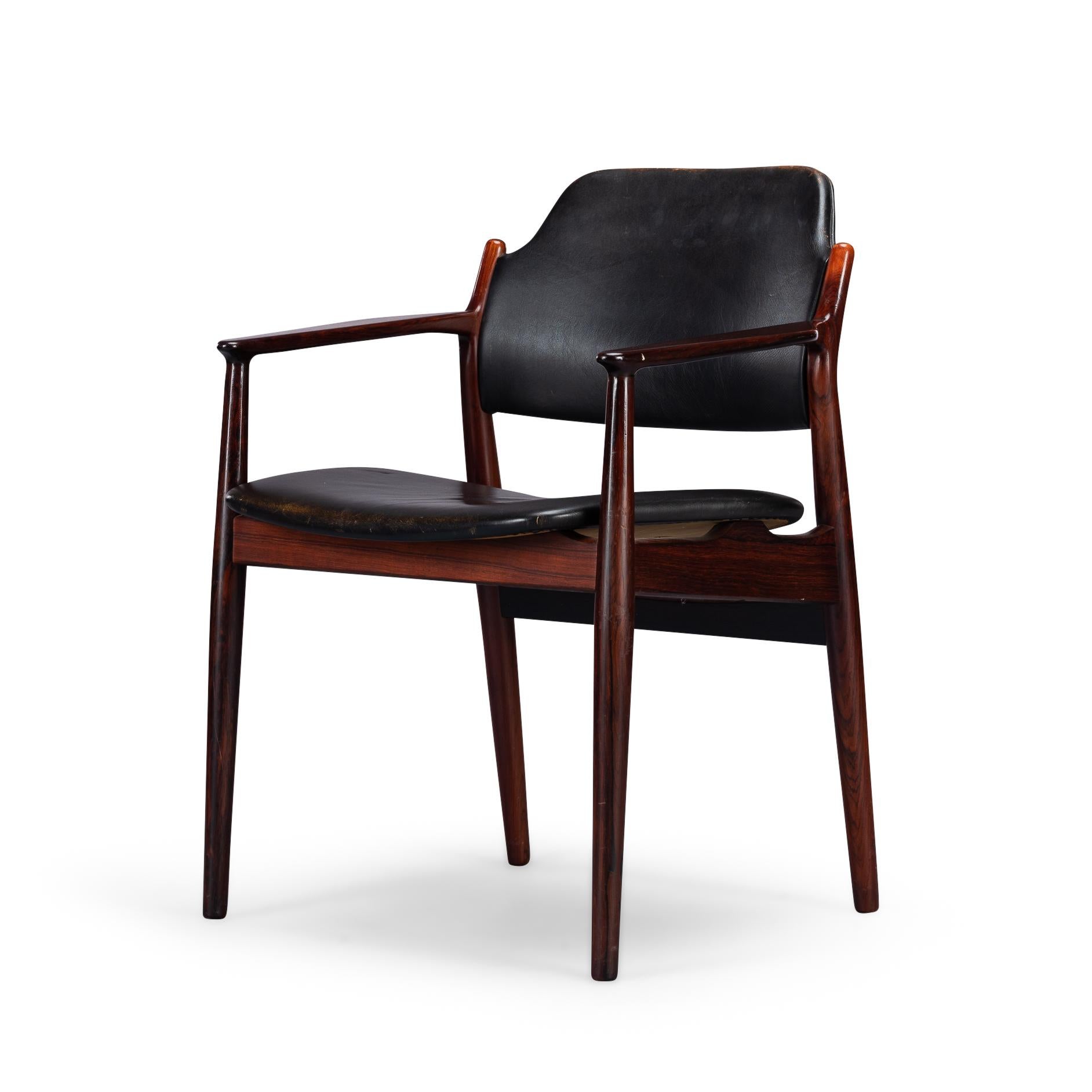 Desk Chair No. 62a in Rosewood with Black Leather, 1960s 4