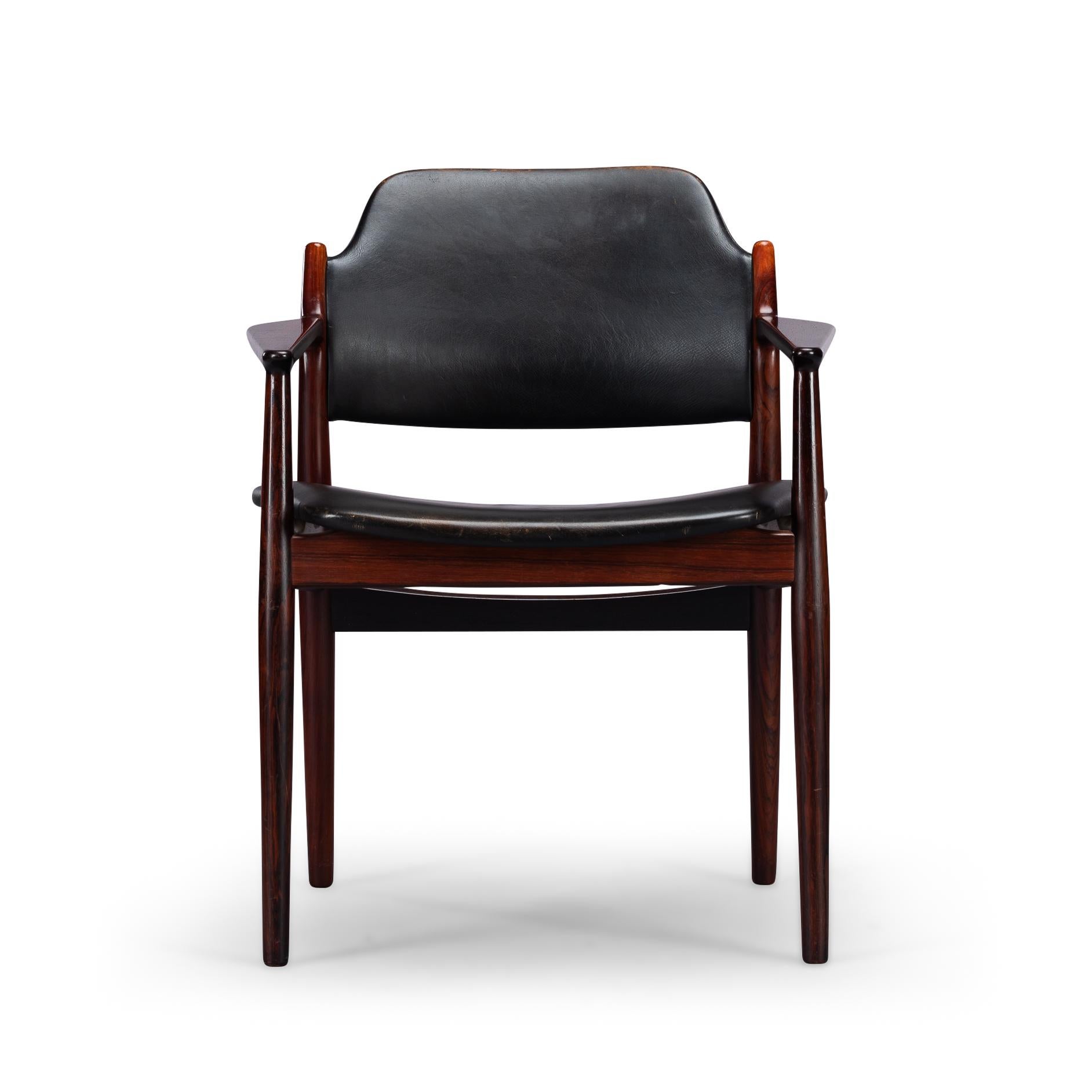 Desk Chair No. 62a in Rosewood with Black Leather, 1960s 5