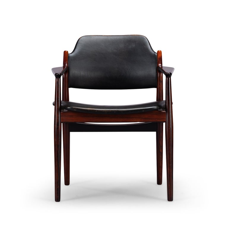 Desk Chair No. 62a in Rosewood with Black Leather, 1960s For Sale 5