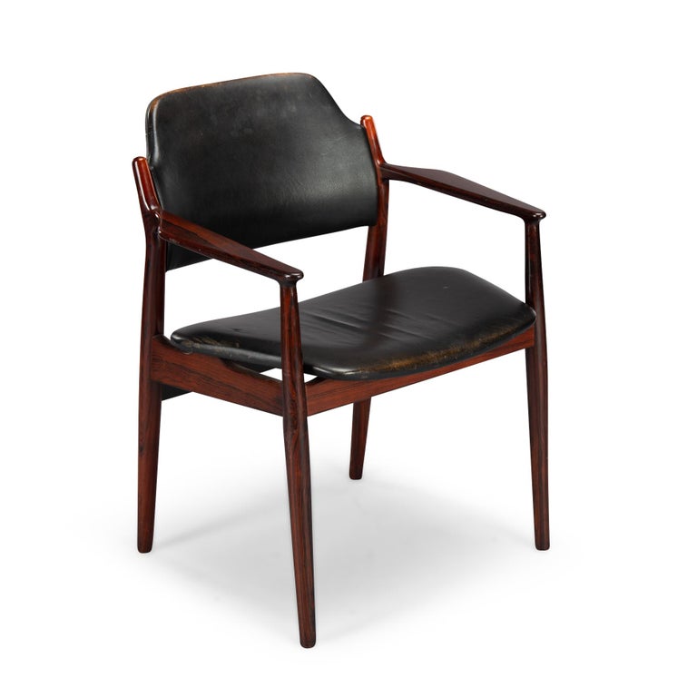 Desk Chair No. 62a in Rosewood with Black Leather, 1960s For Sale 7