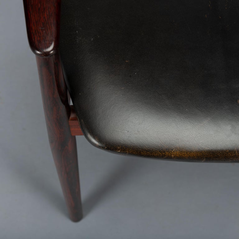 Desk Chair No. 62a in Rosewood with Black Leather, 1960s For Sale 9