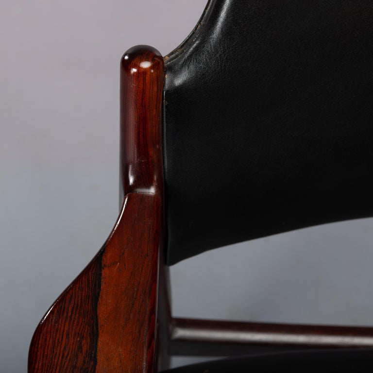Desk Chair No. 62a in Rosewood with Black Leather, 1960s For Sale 11