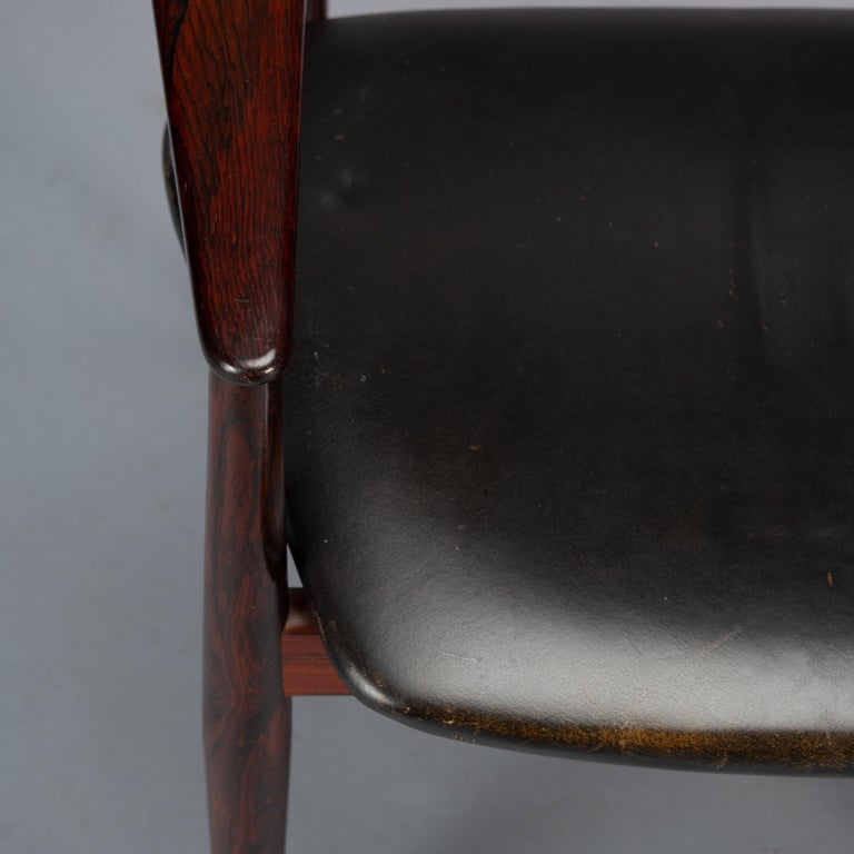Desk Chair No. 62a in Rosewood with Black Leather, 1960s For Sale 13