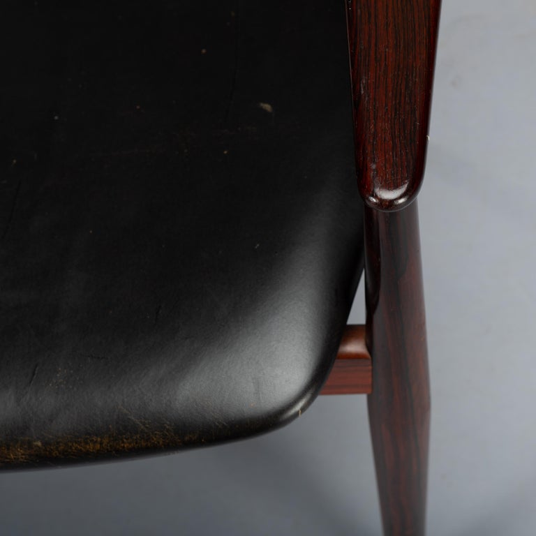Desk Chair No. 62a in Rosewood with Black Leather, 1960s For Sale 14