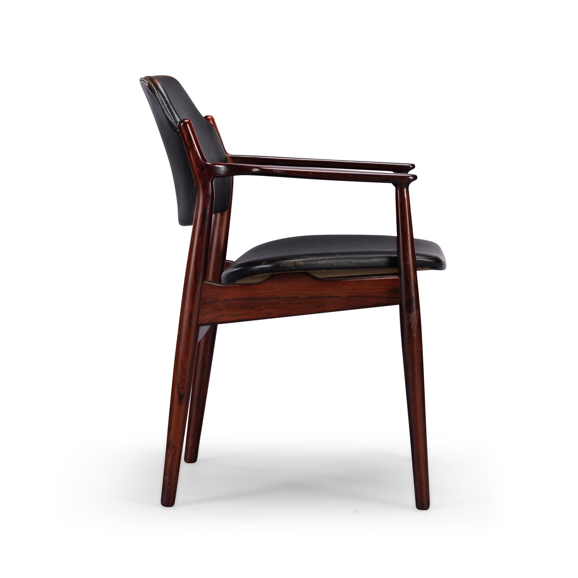 Mid-Century Modern Desk Chair No. 62a in Rosewood with Black Leather, 1960s