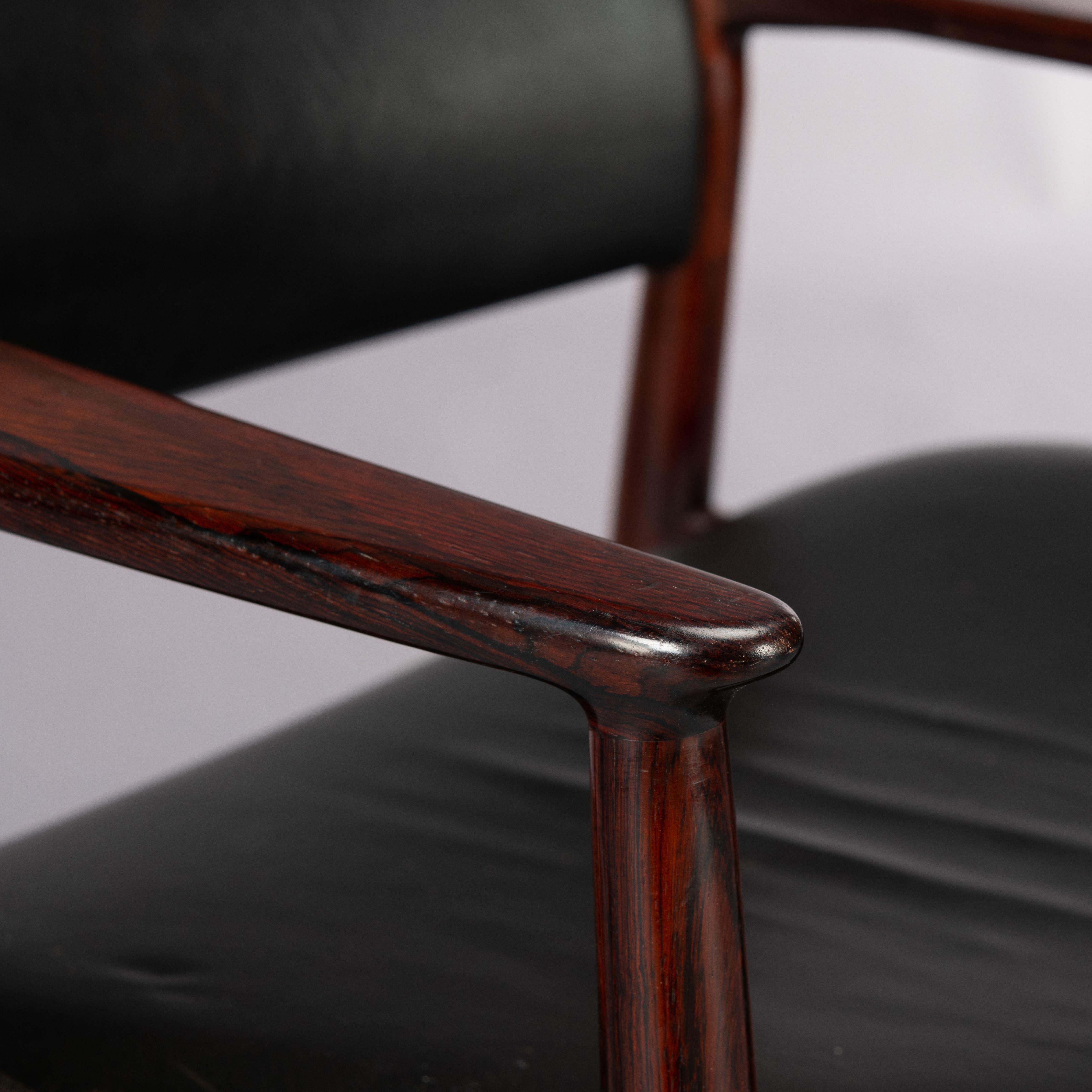 Desk Chair No. 62a in Rosewood with Black Leather, 1960s In Good Condition In Elshout, NL