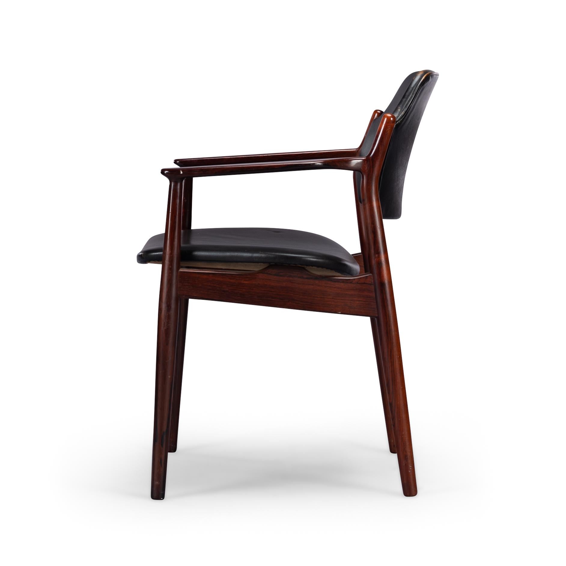 Mid-20th Century Desk Chair No. 62a in Rosewood with Black Leather, 1960s