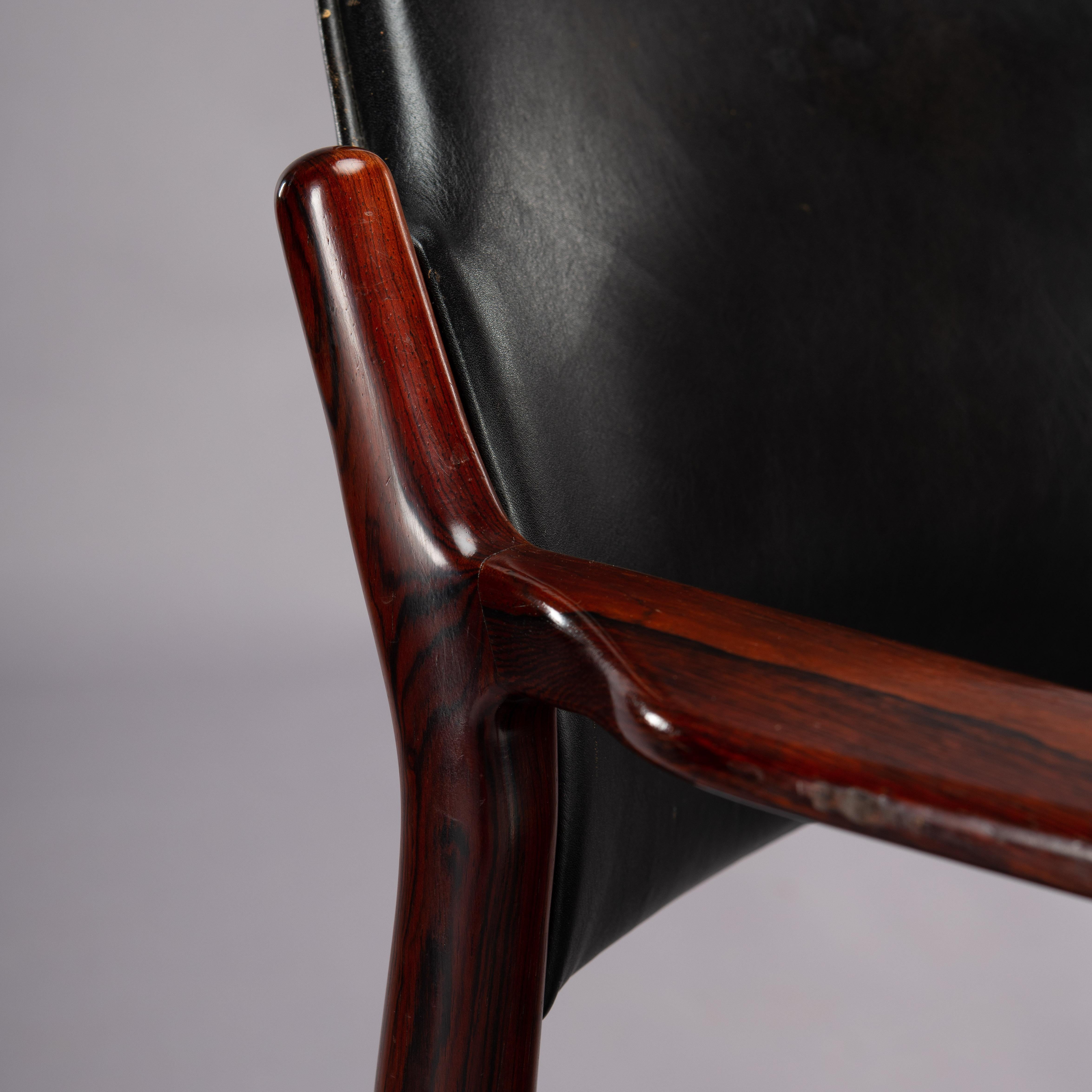 Desk Chair No. 62a in Rosewood with Black Leather, 1960s 3