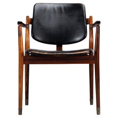 Desk Chair No. 62a in Rosewood with Black Leather with Great Patina, 1960s