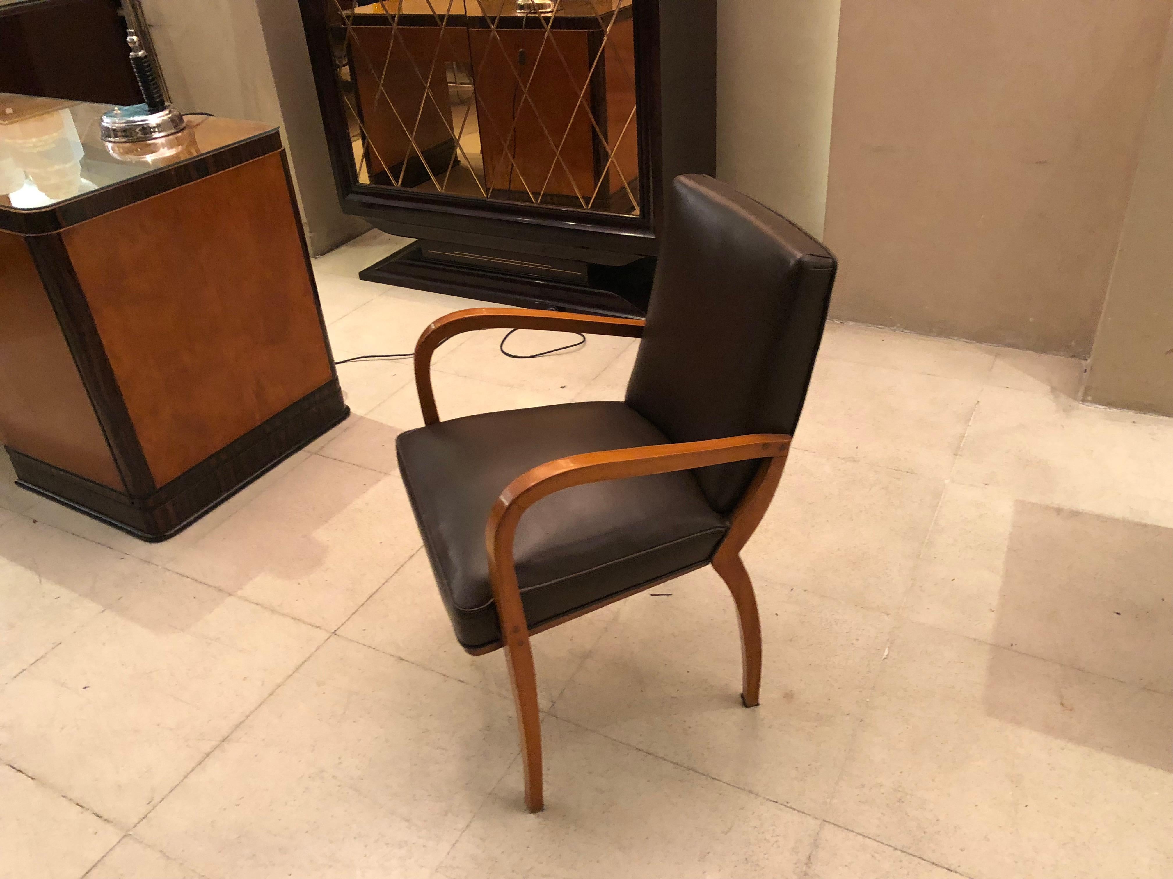 French Desk Chair Style: Art Deco, France, Material Wood and Leather, 1930 For Sale