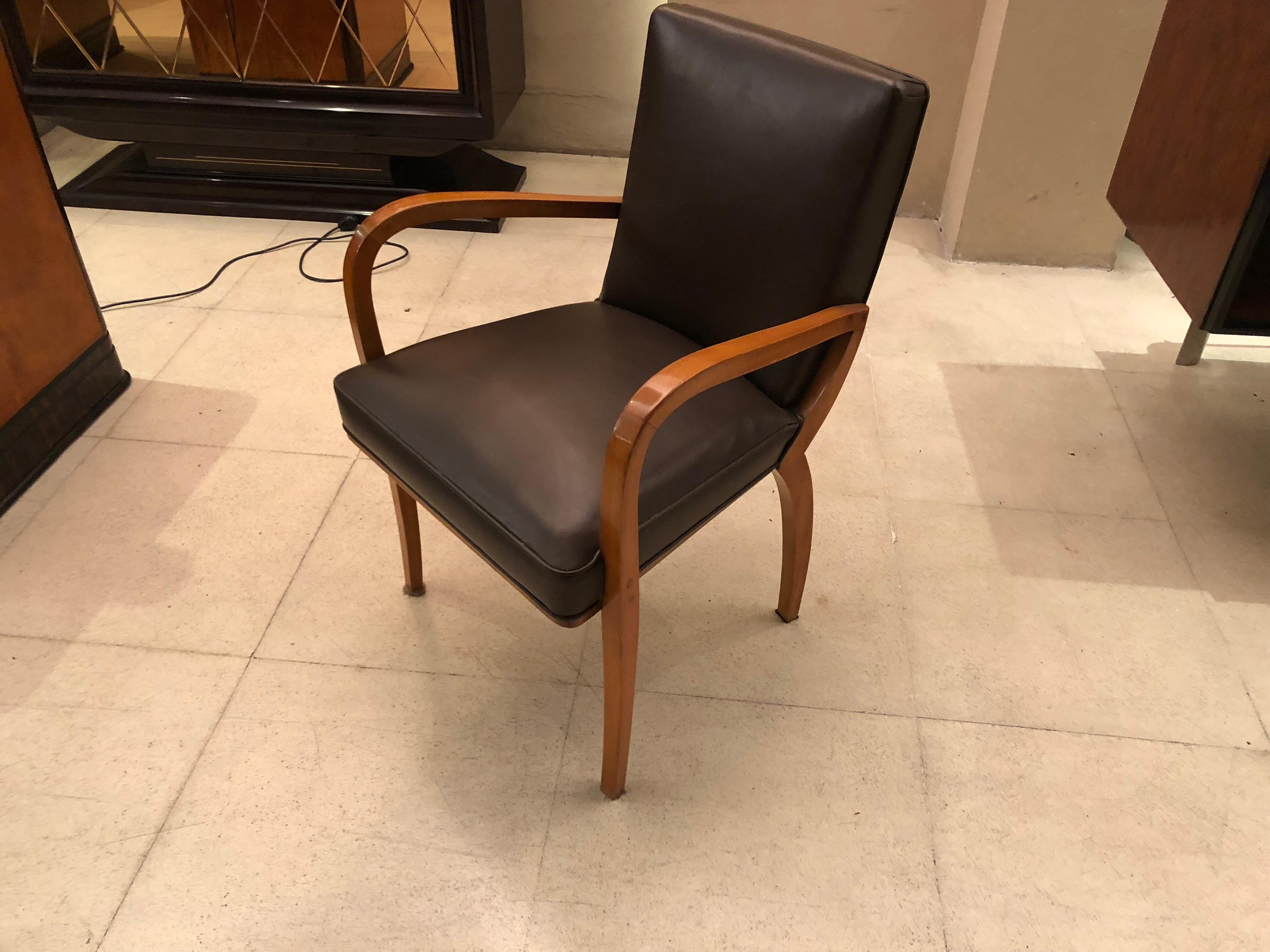 French Desk Chair Style: Art Deco, France, Material Wood and Leather, 1930 For Sale