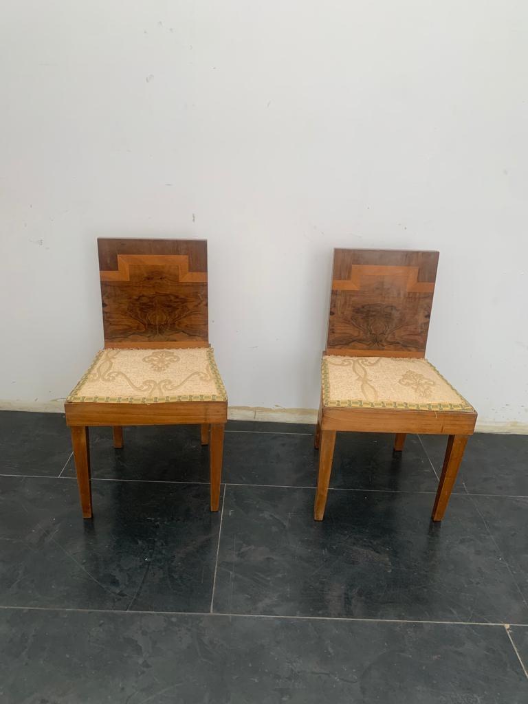 Pair of wooden desk chairs by Franco Vezzani, 1930s. Manufacturer Franco Vezzani.
Packaging with bubble wrap and cardboard boxes is included. If the wooden packaging is needed (fumigated crates or boxes) for US and International Shipping, it's