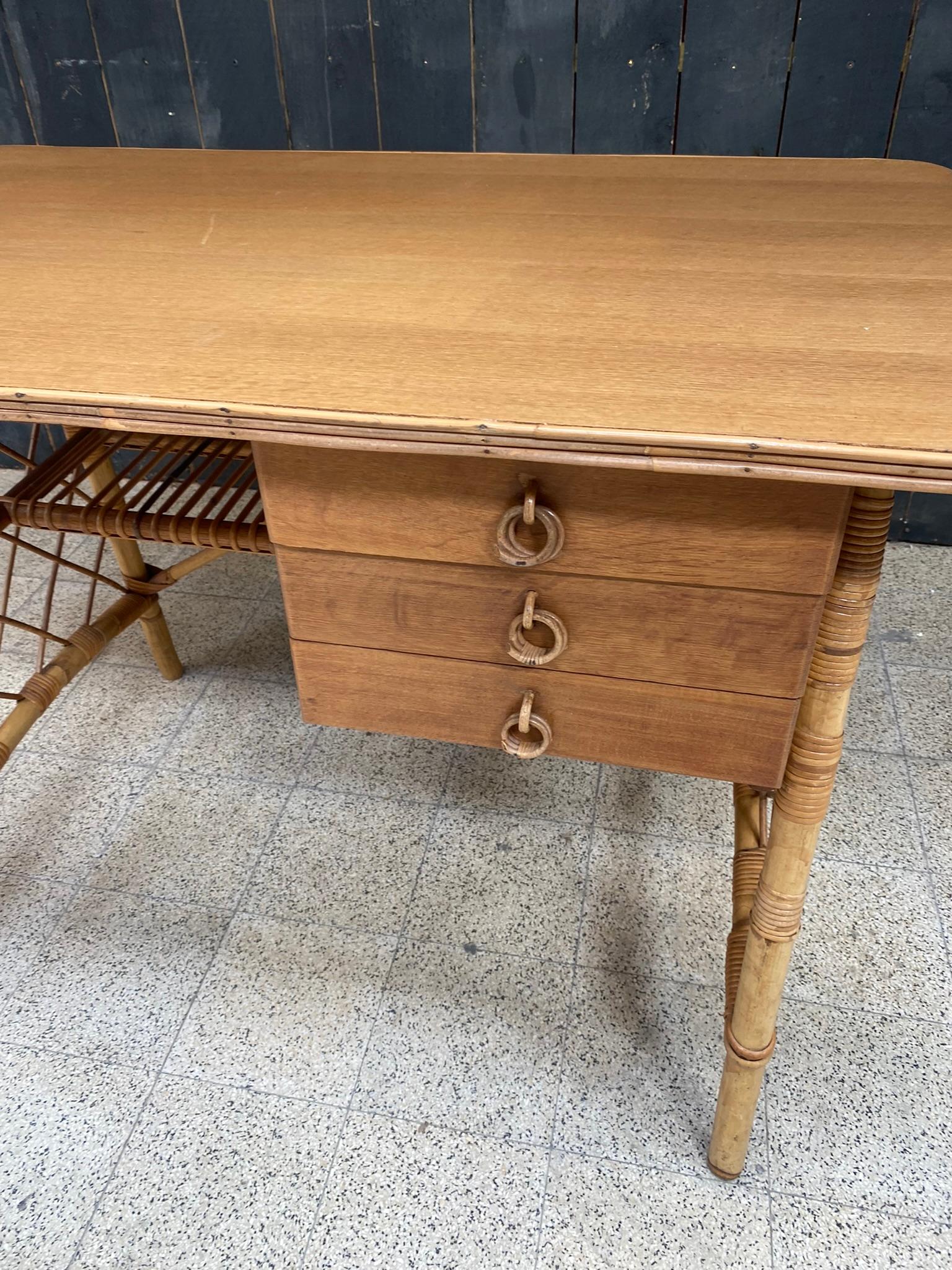 oak rattan desk