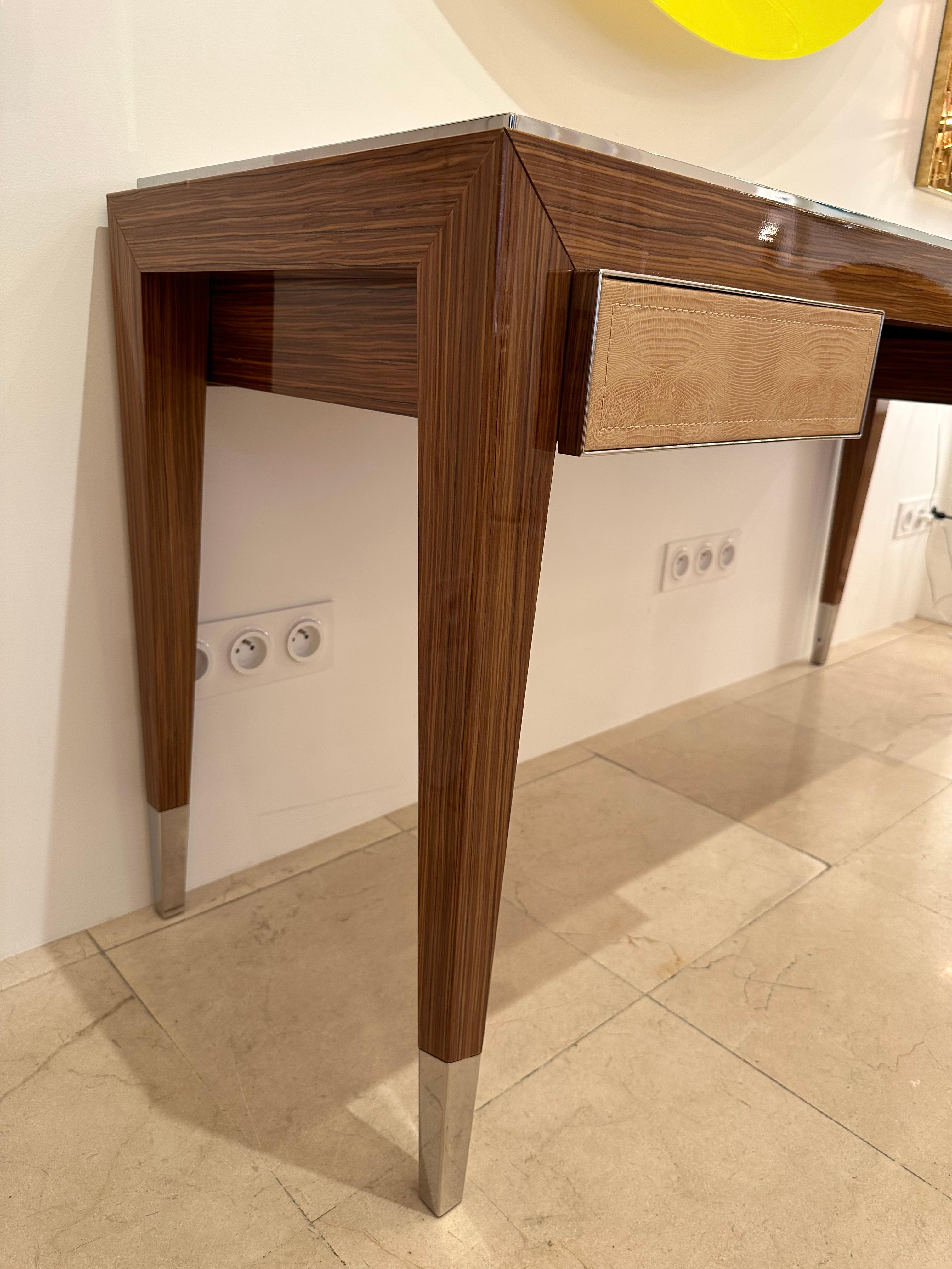 Desk Console Table Wood Metal and Leather by Gervasoni. Italy, 2000s For Sale 1