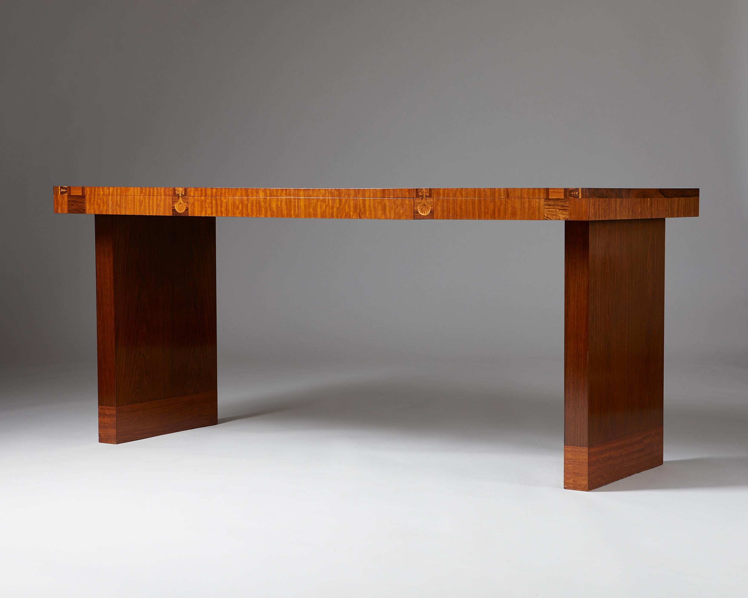 Mid-Century Modern Desk made of Mahogany and Walnut Designed by Carl Malmsten, Sweden, 1934