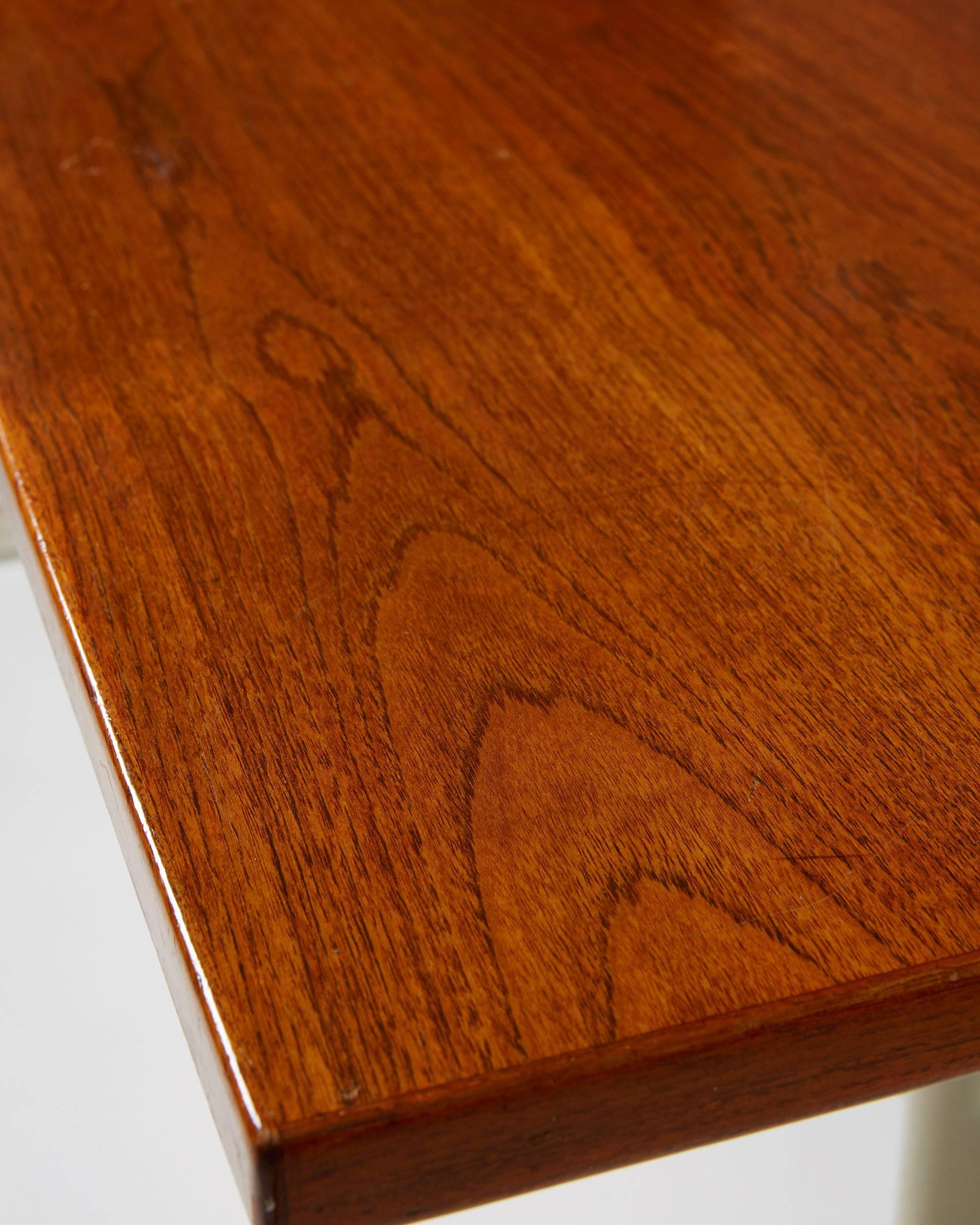 1950s Danish Modern Table Teak Top with Cream-Coloured Metal Trestle Base For Sale 2