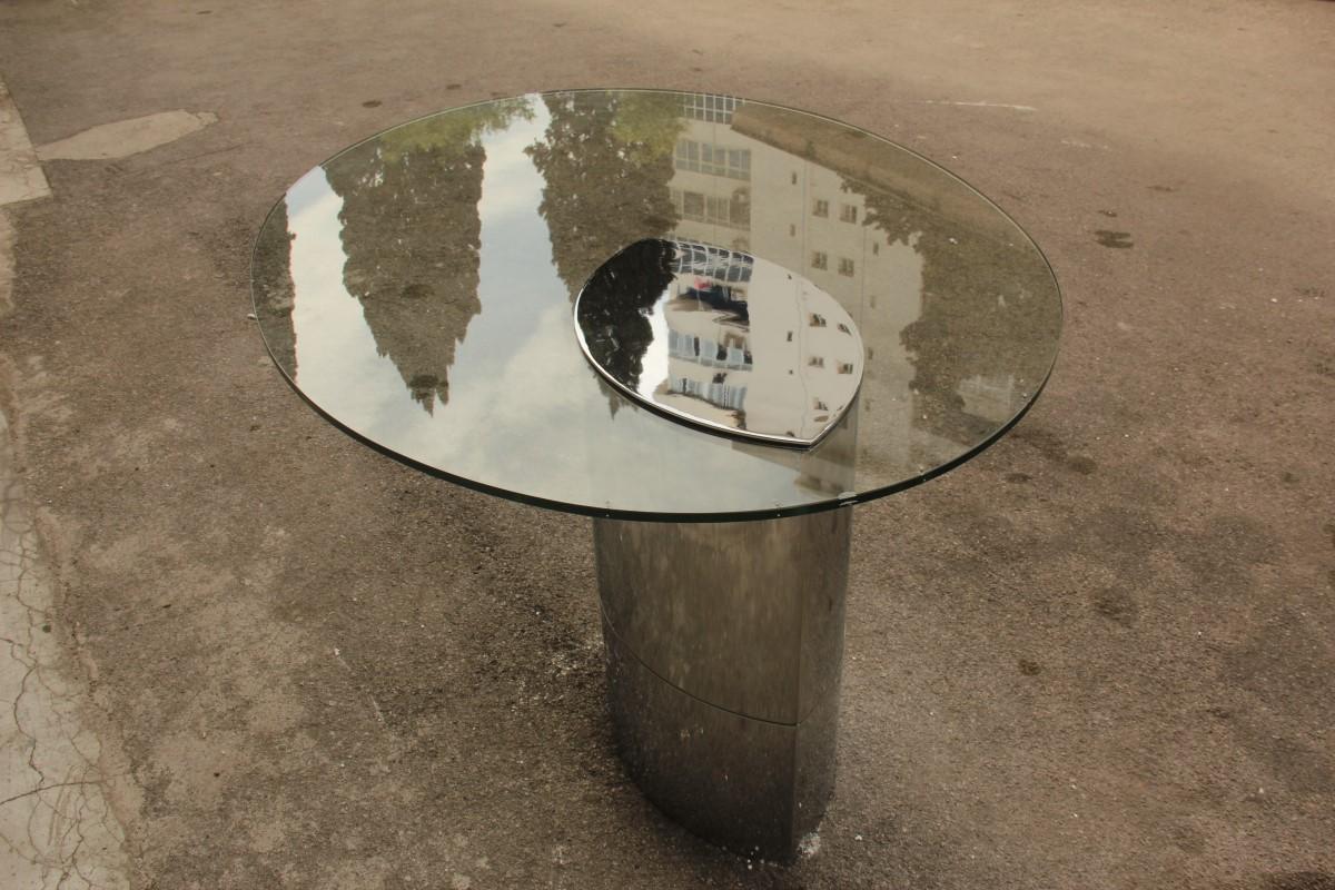 Desk Dining Table Oval Cini Boeri for Gavina 1970 Lunario Steel Crystal Italian 7