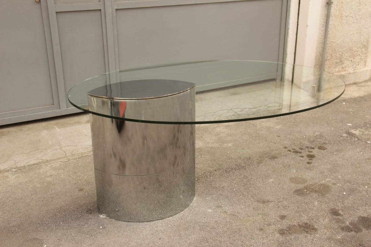 Desk Dining Table Oval Cini Boeri For Gavina 1970 Lunario Steel Crystal Italian .

Famous Cini Boeri table Produced from the now-closed cockpit, 
original from its 1970s, very thick tempered glass, 
beautiful as a desk, Minimalist and very