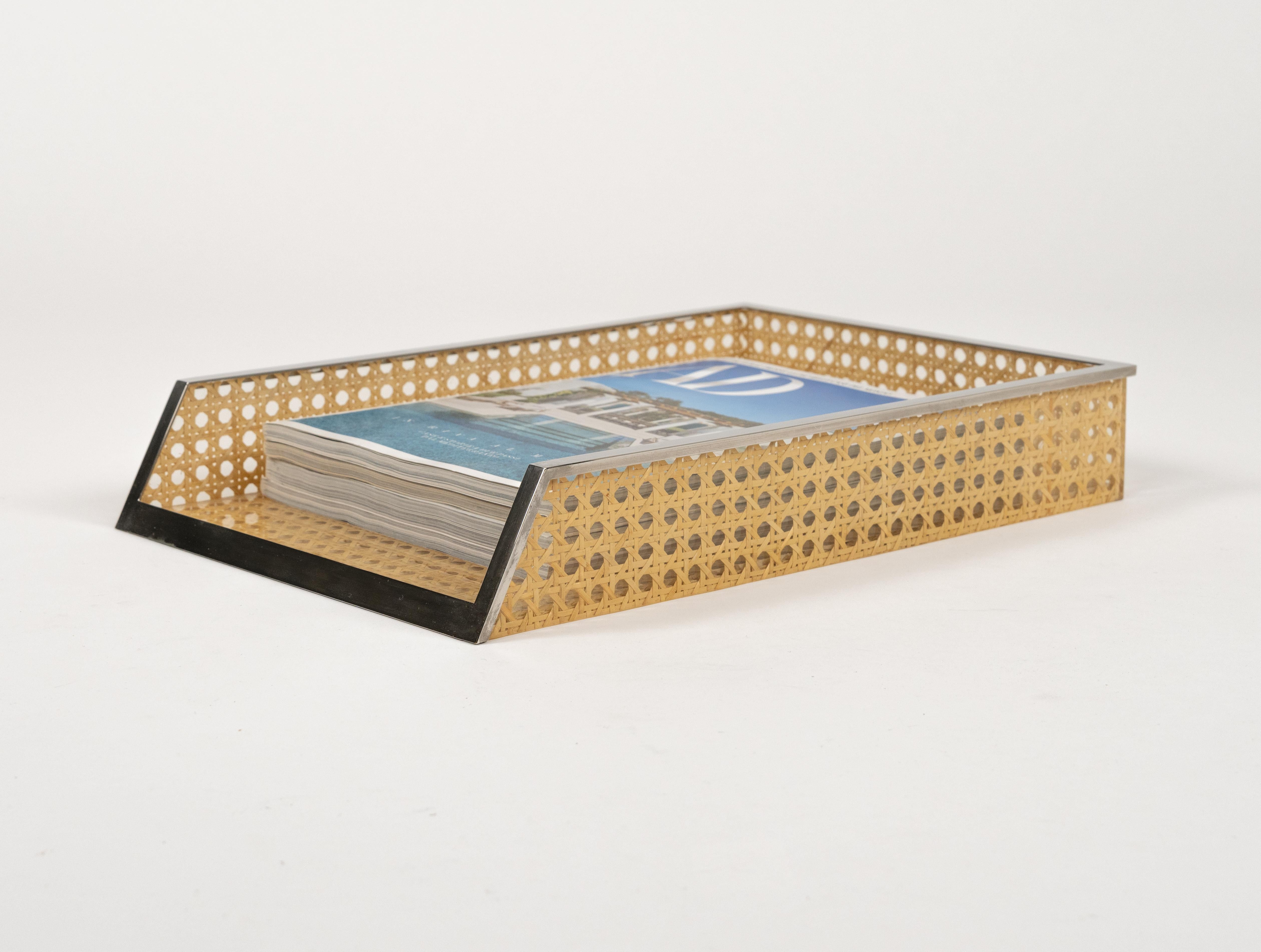 Desk Document Holder in Lucite, Rattan & Steel Christian Dior Style, Italy 1970s For Sale 3
