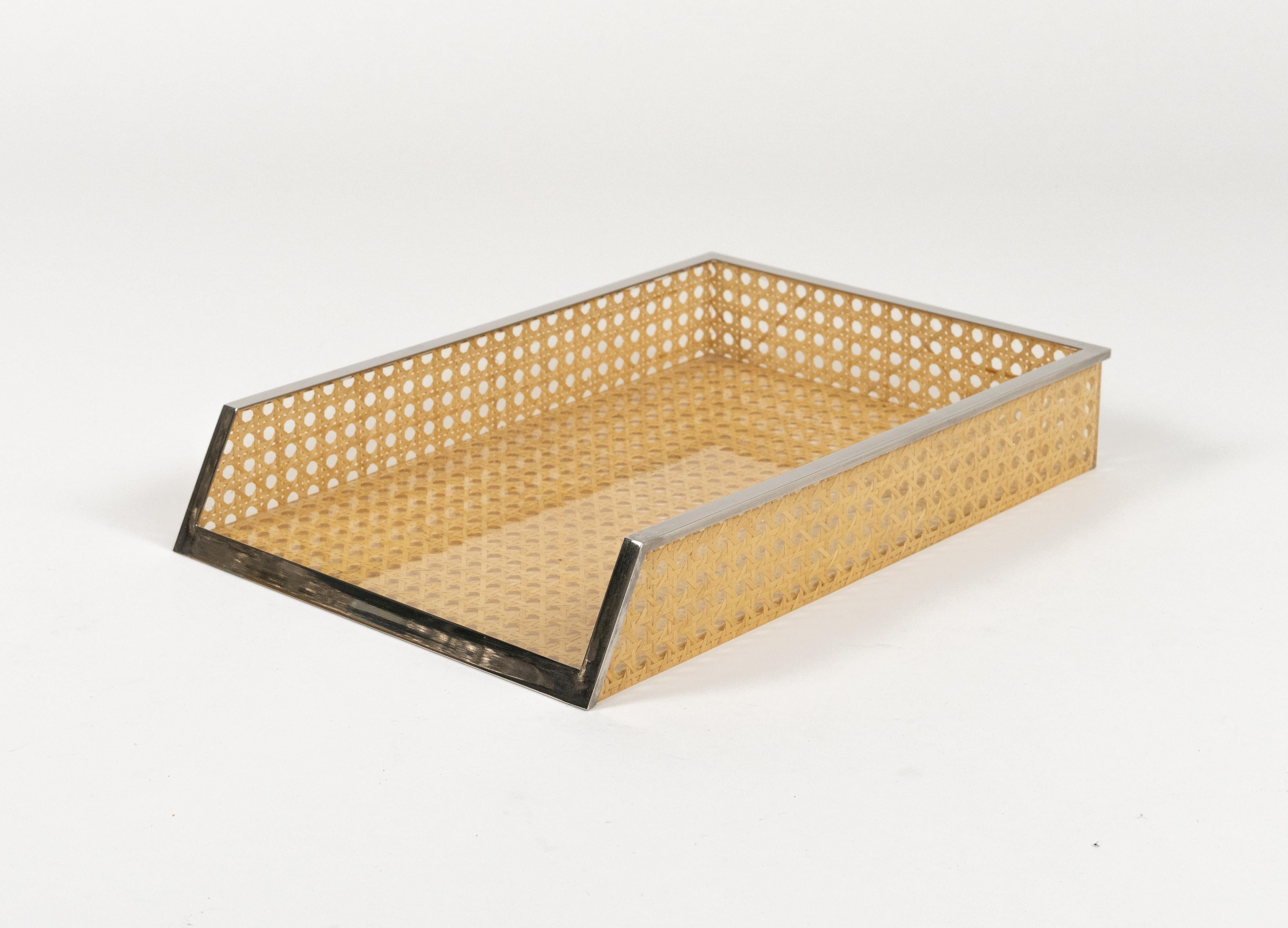 Desk Document Holder in Lucite, Rattan & Steel Christian Dior Style, Italy 1970s For Sale 4