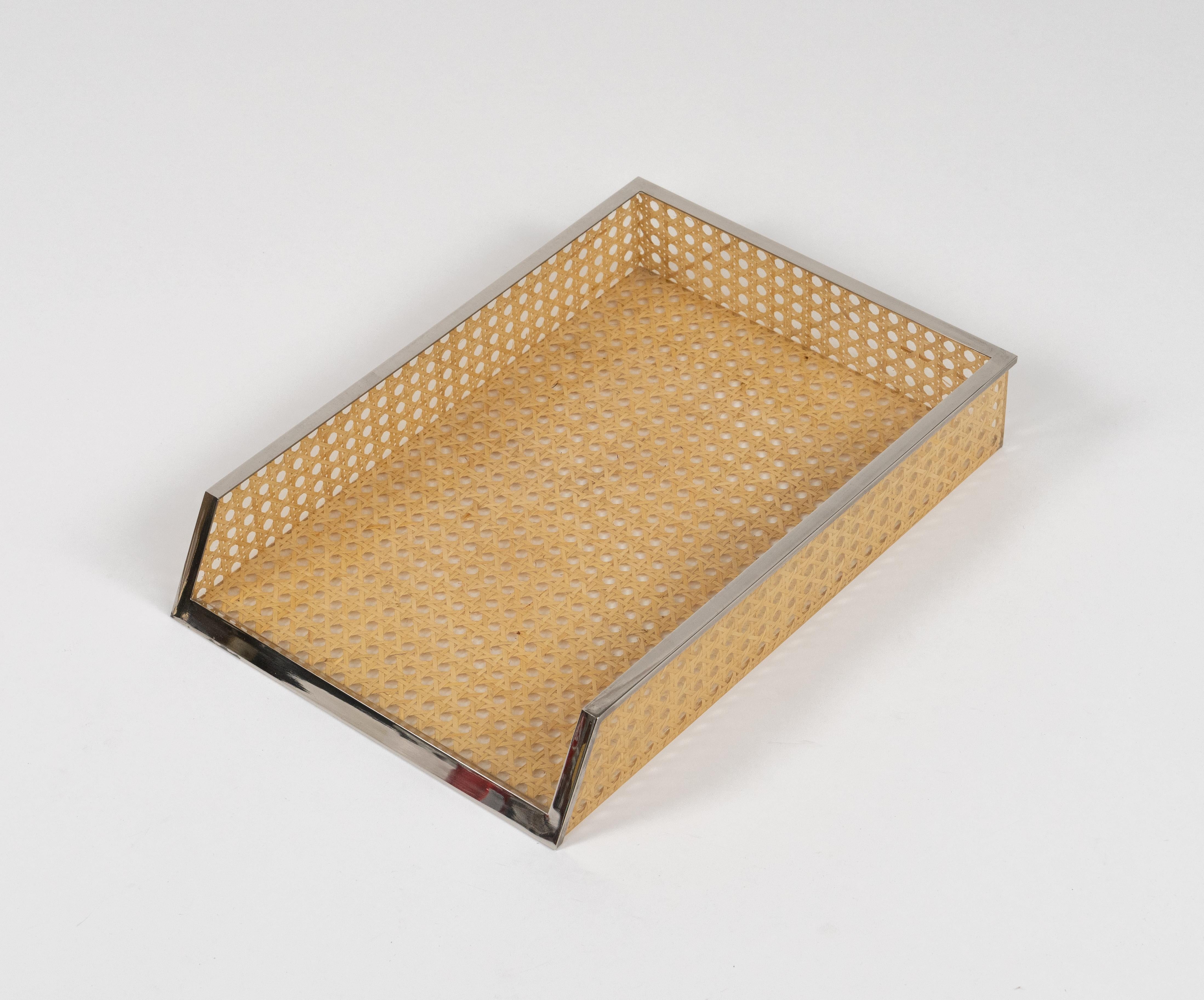 Desk Document Holder in Lucite, Rattan & Steel Christian Dior Style, Italy 1970s For Sale 5