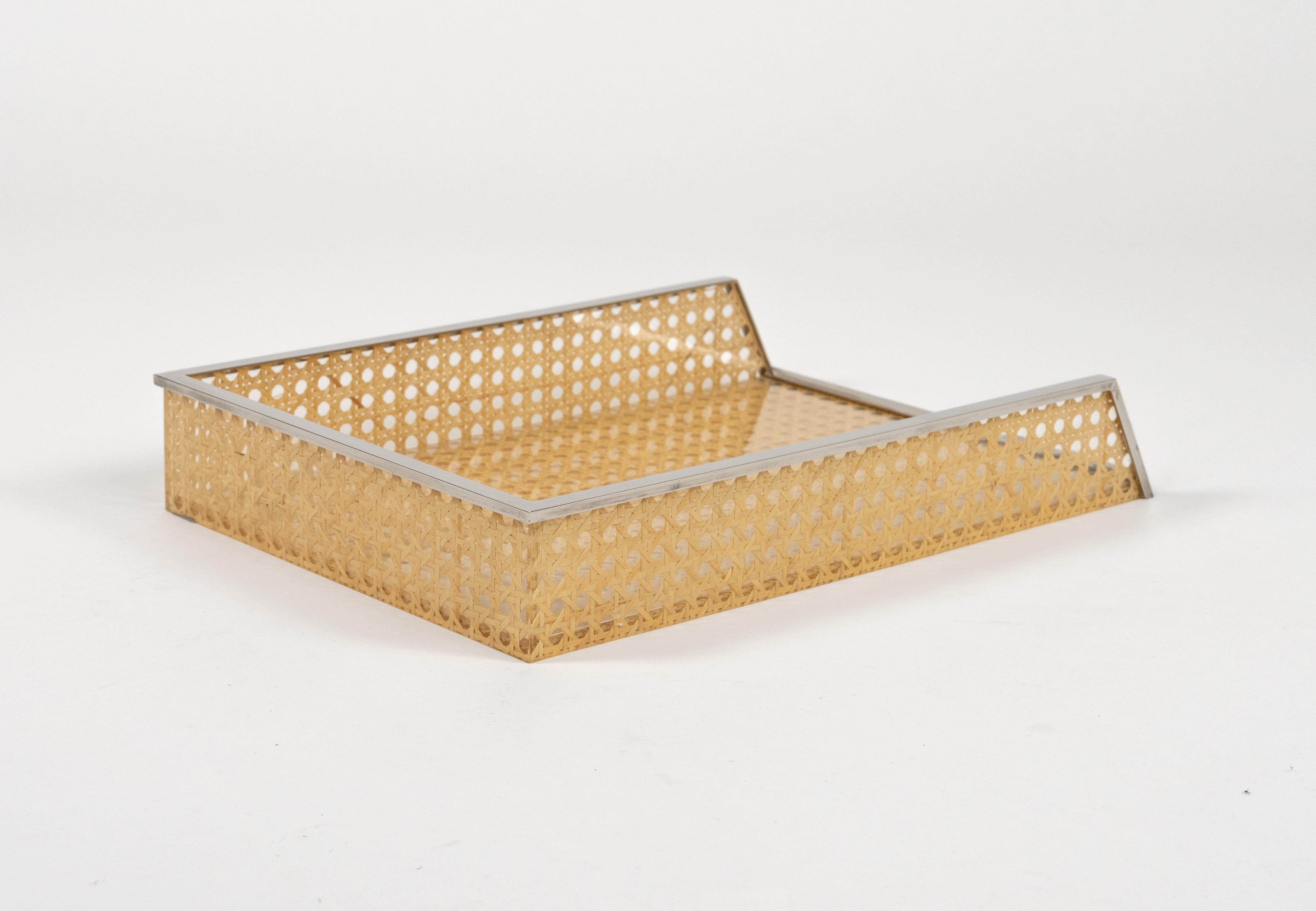 Desk Document Holder in Lucite, Rattan & Steel Christian Dior Style, Italy 1970s For Sale 8