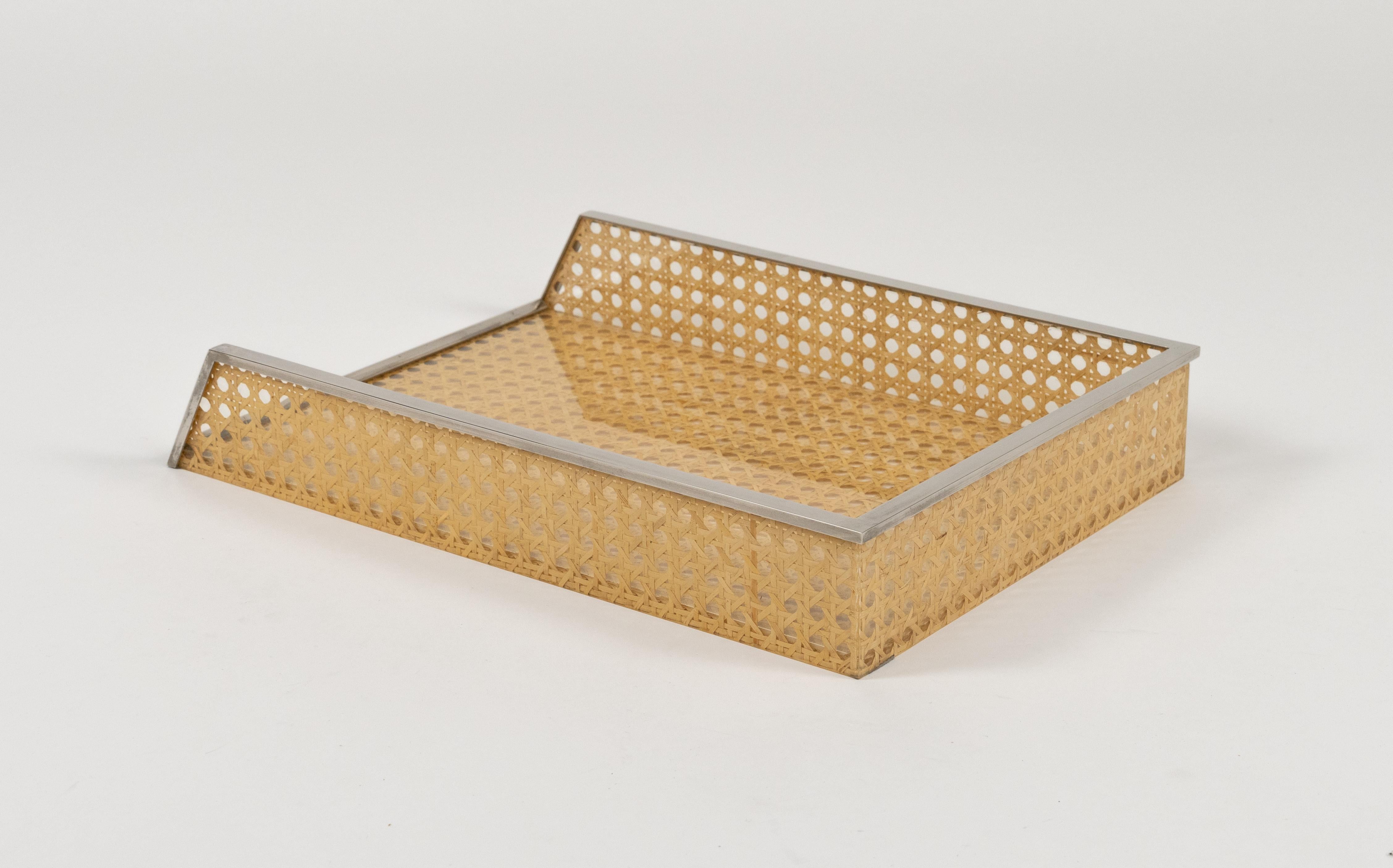 Desk Document Holder in Lucite, Rattan & Steel Christian Dior Style, Italy 1970s For Sale 9