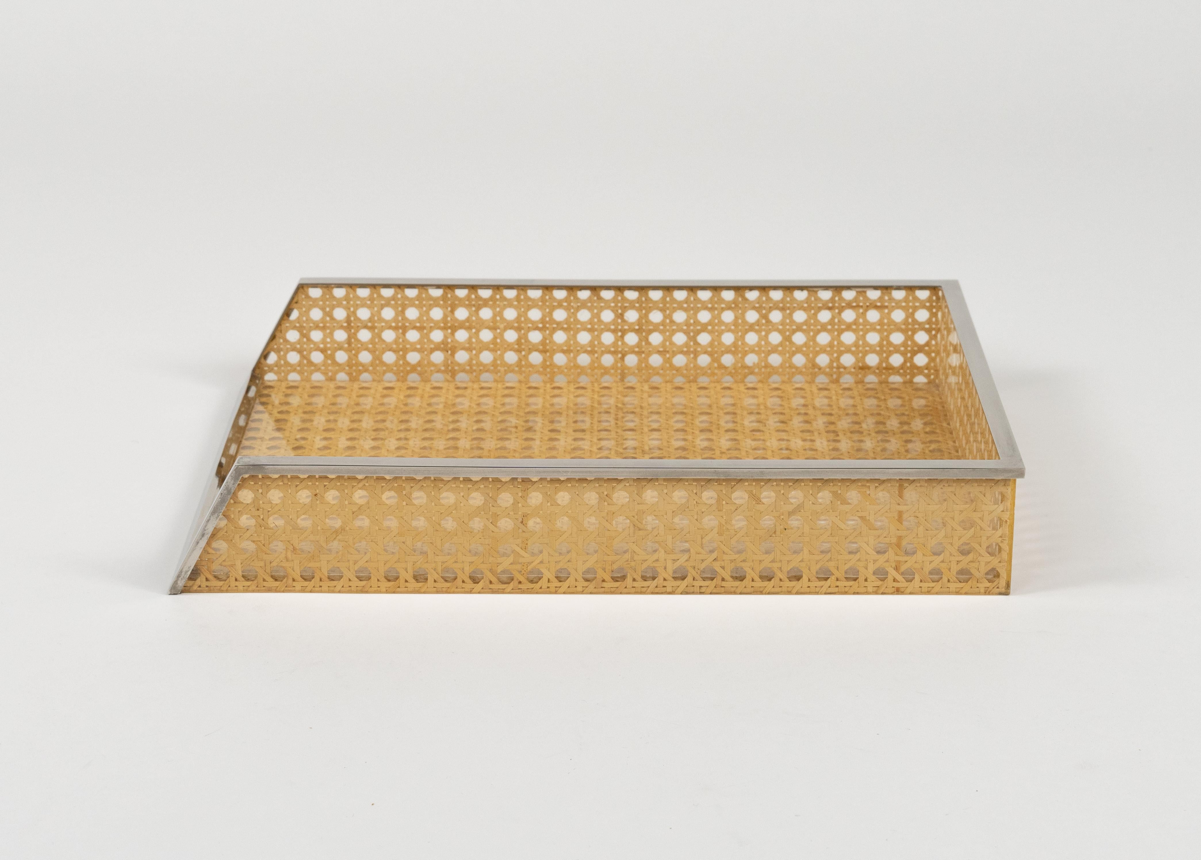 Desk Document Holder in Lucite, Rattan & Steel Christian Dior Style, Italy 1970s For Sale 10