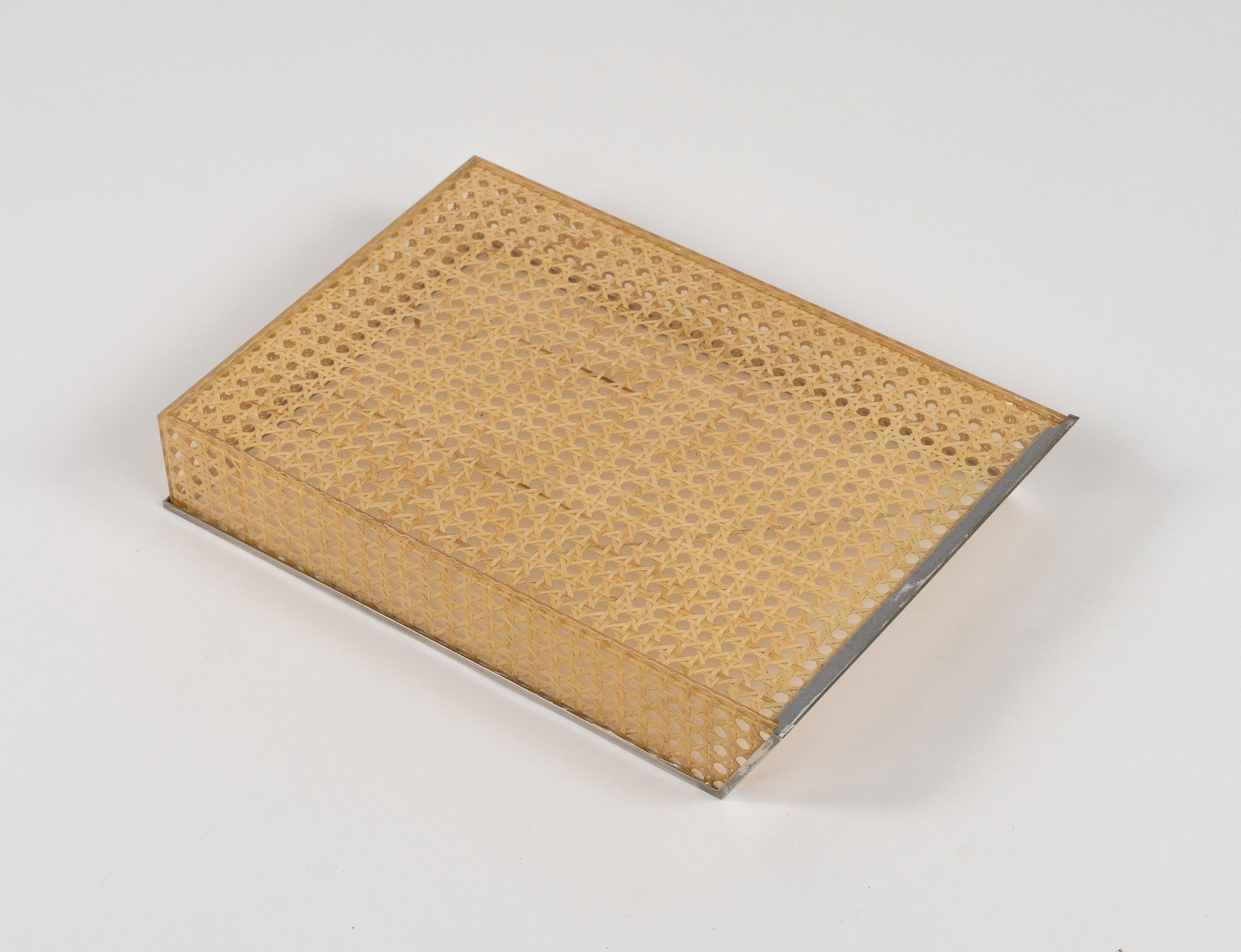 Desk Document Holder in Lucite, Rattan & Steel Christian Dior Style, Italy 1970s For Sale 11