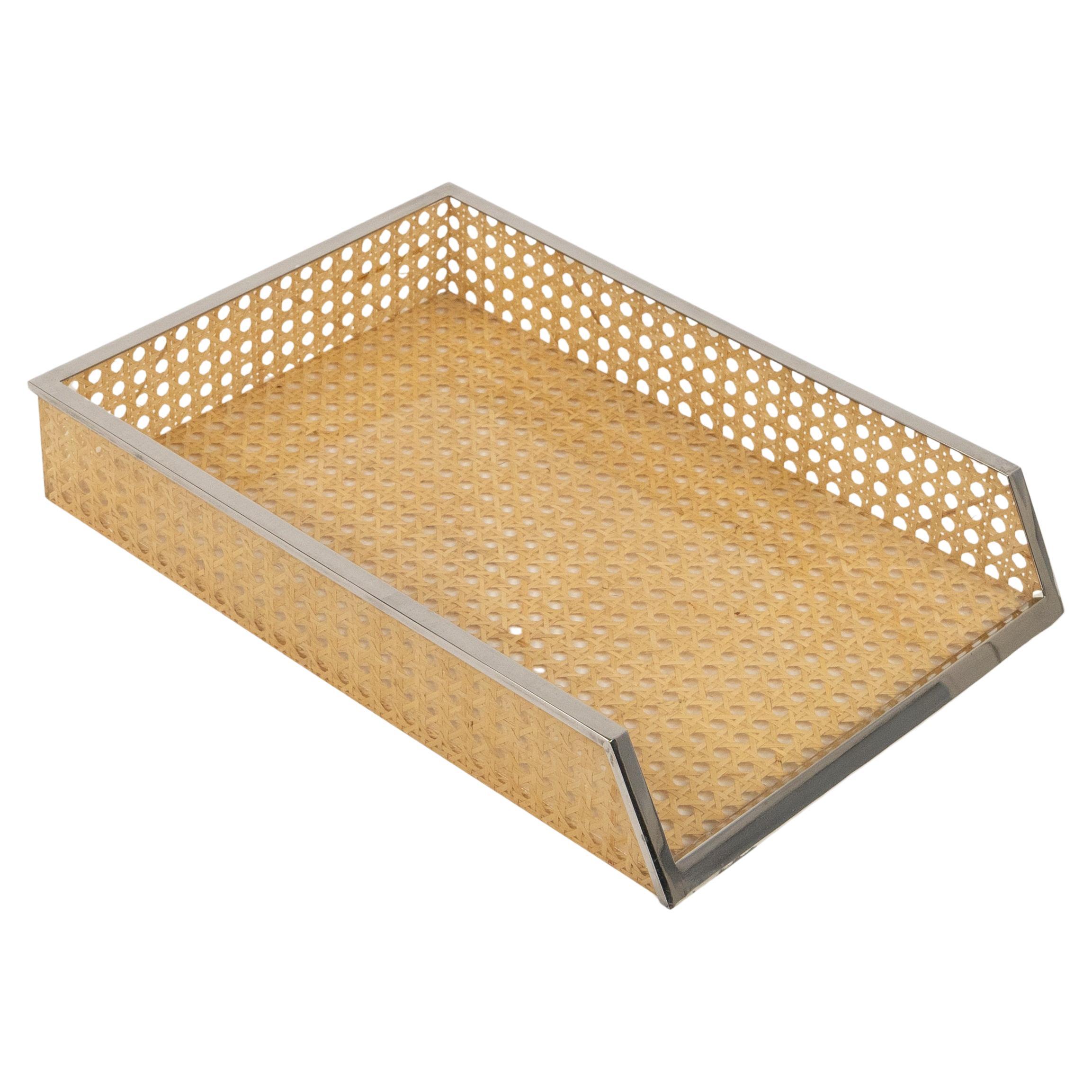 Desk Document Holder in Lucite, Rattan & Steel Christian Dior Style, Italy 1970s For Sale 12