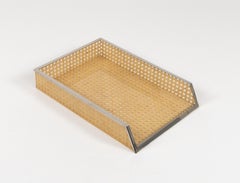 Desk Document Holder in Lucite, Rattan & Steel Christian Dior Style, Italy 1970s