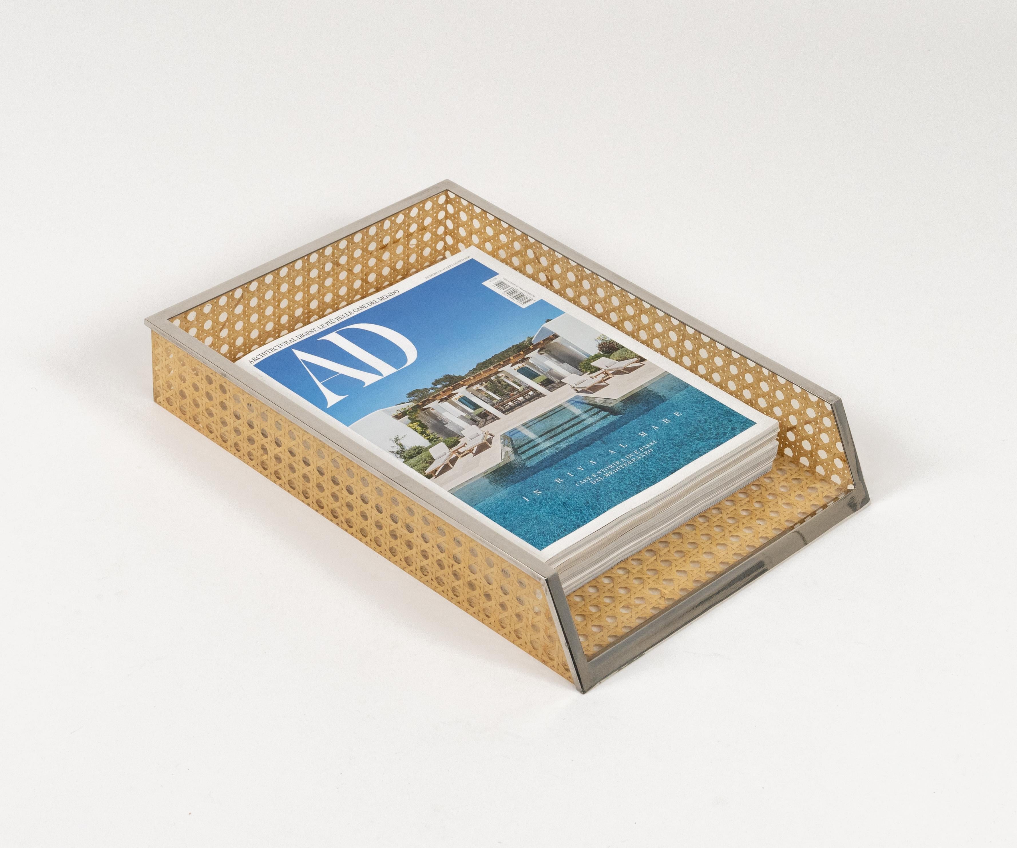 Desk Document Holder in Lucite, Rattan & Steel Christian Dior Style, Italy 1970s For Sale 1