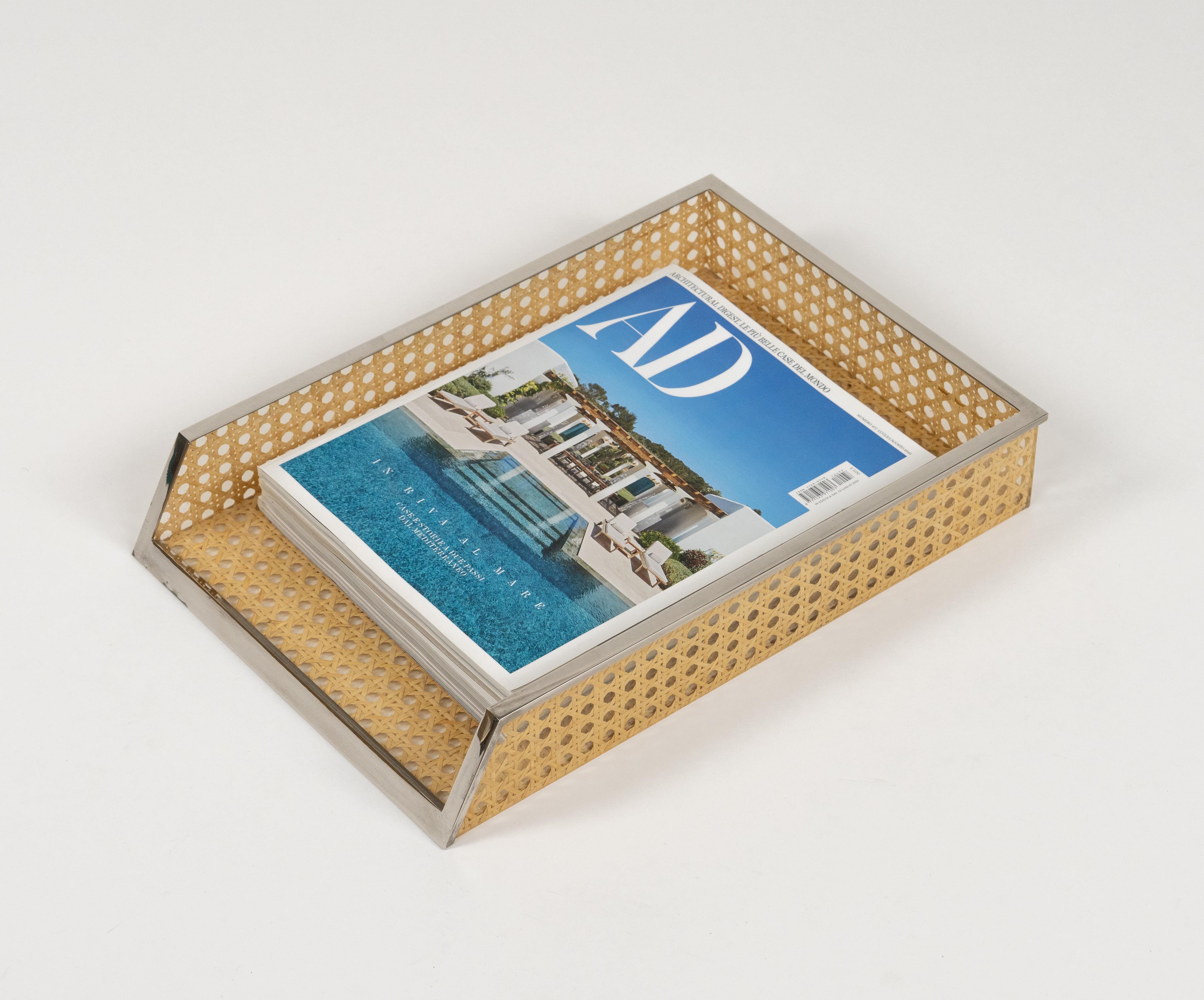 Desk Document Holder in Lucite, Rattan & Steel Christian Dior Style, Italy 1970s For Sale 2