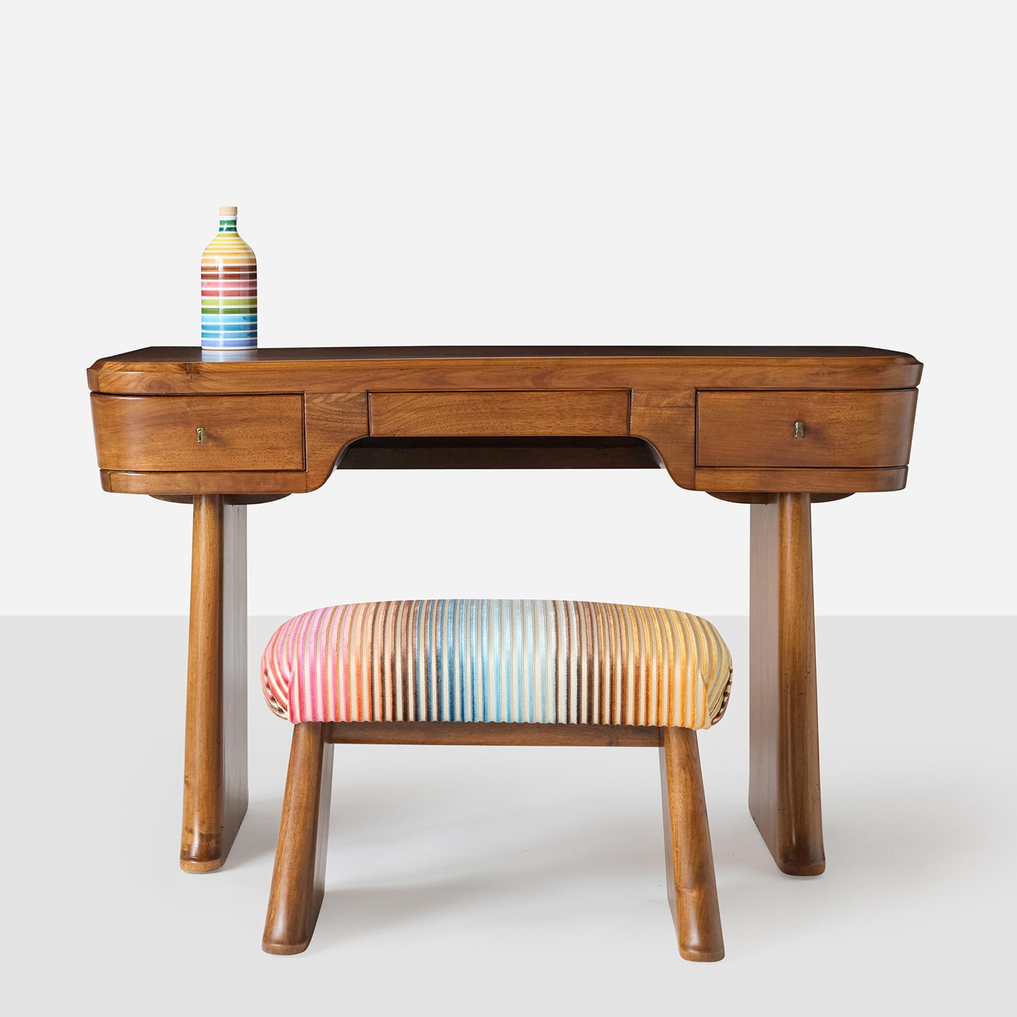 Upholstery Desk-Dressing Table and Stool by Vittorio Valabrega, Italy, 1930s For Sale
