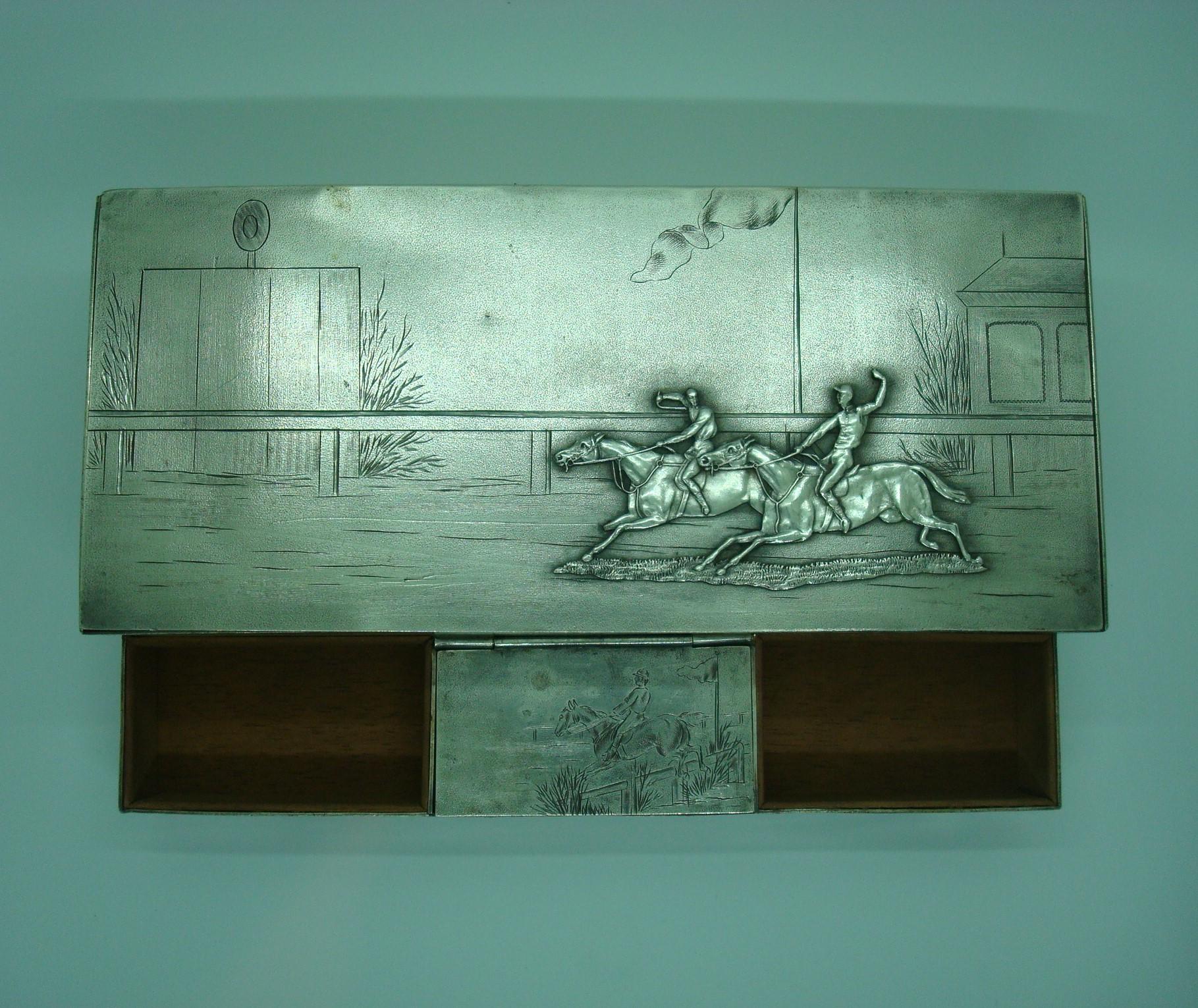 Desk Equestrian Horse Racing Cigar Smoking Box, circa 1900s For Sale 1