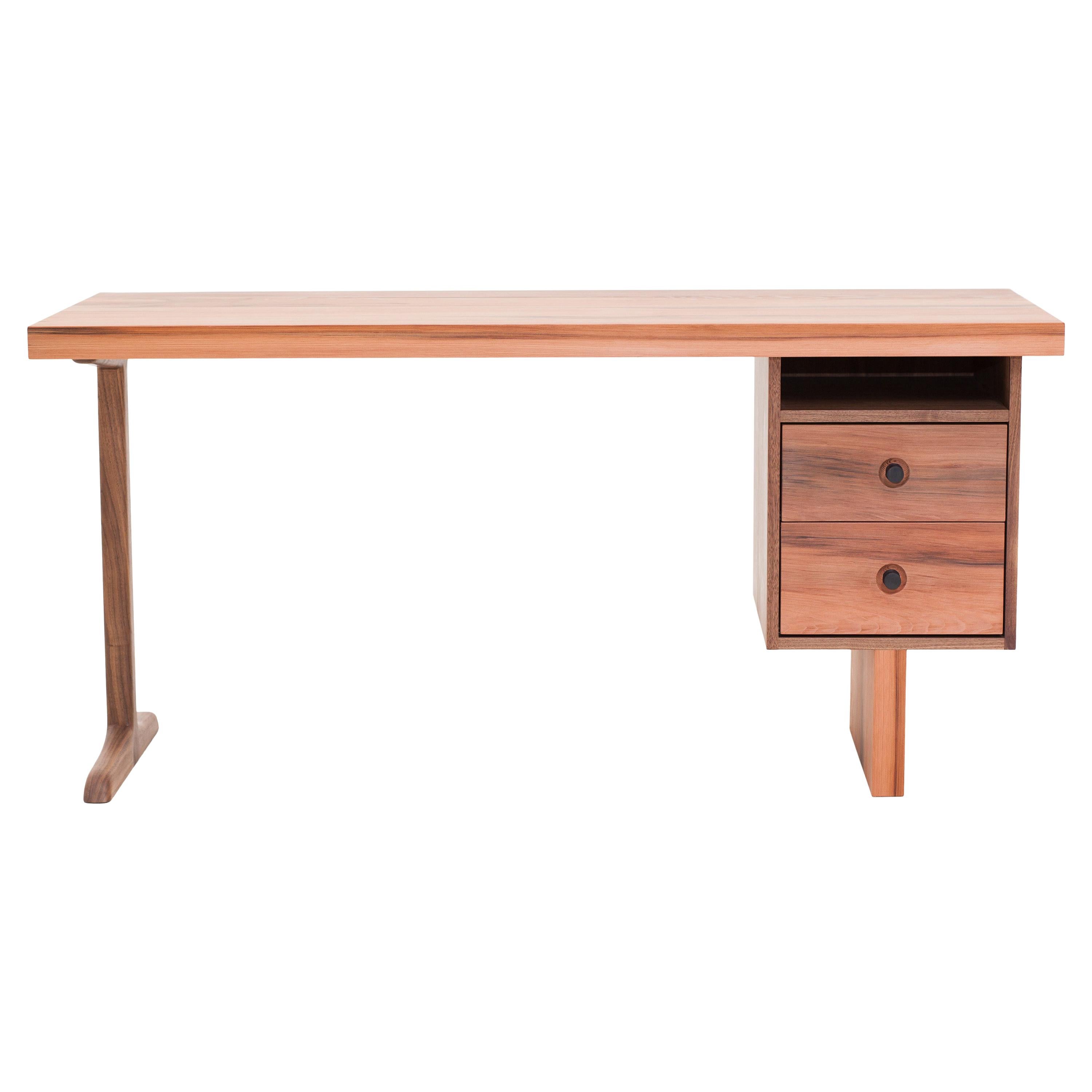 Desk from NYC Reclaimed Water Tower Wood, Drawers with Hand Turned Ebony Pulls For Sale