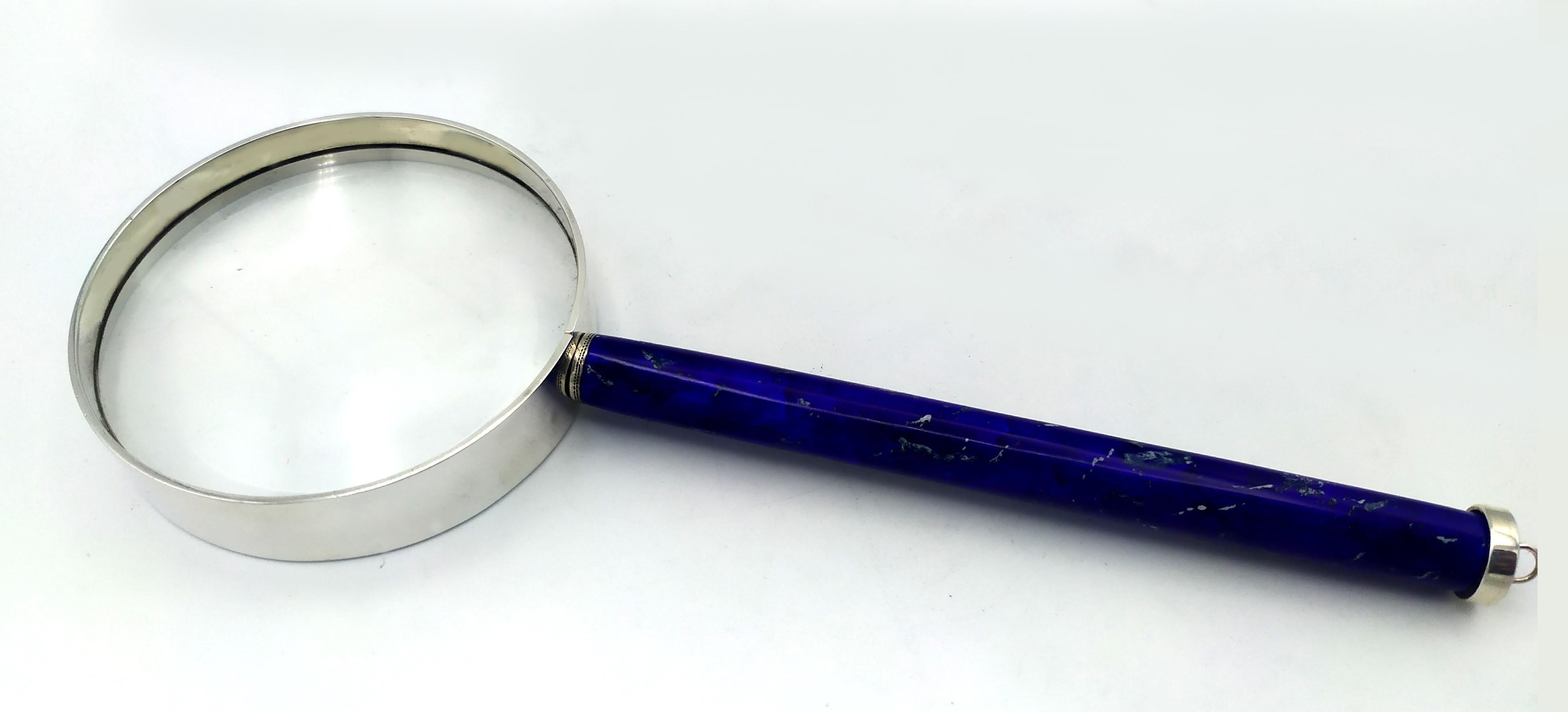Italian Desk glass enameled handle like lapis lazuli stone Sterling Silver Salimbeni For Sale