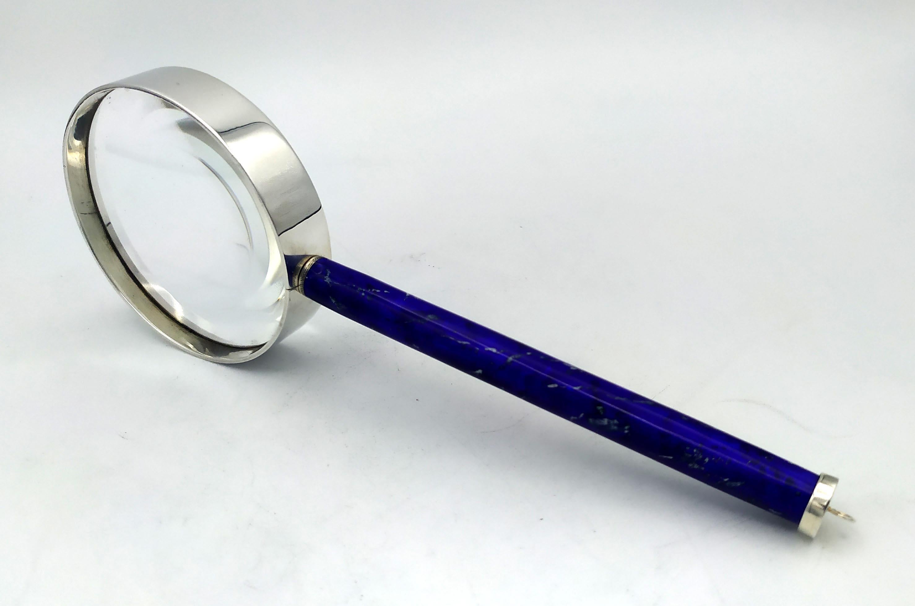 Late 20th Century Desk glass enameled handle like lapis lazuli stone Sterling Silver Salimbeni For Sale