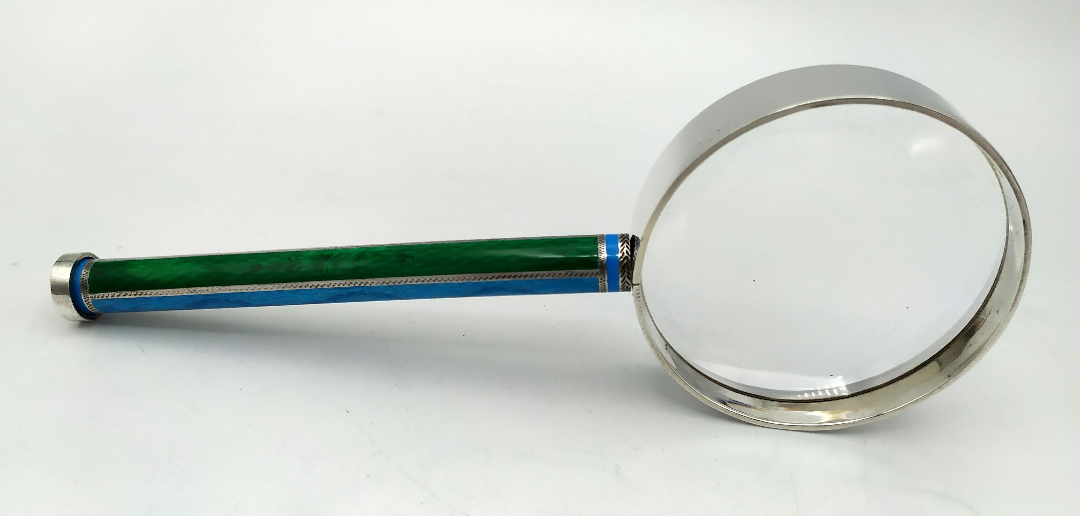 Schreibtisch Glas gebrannt zweifarbige Streifen Emaille auf Guilloche handgraviert Salimbeni (Moderne) im Angebot